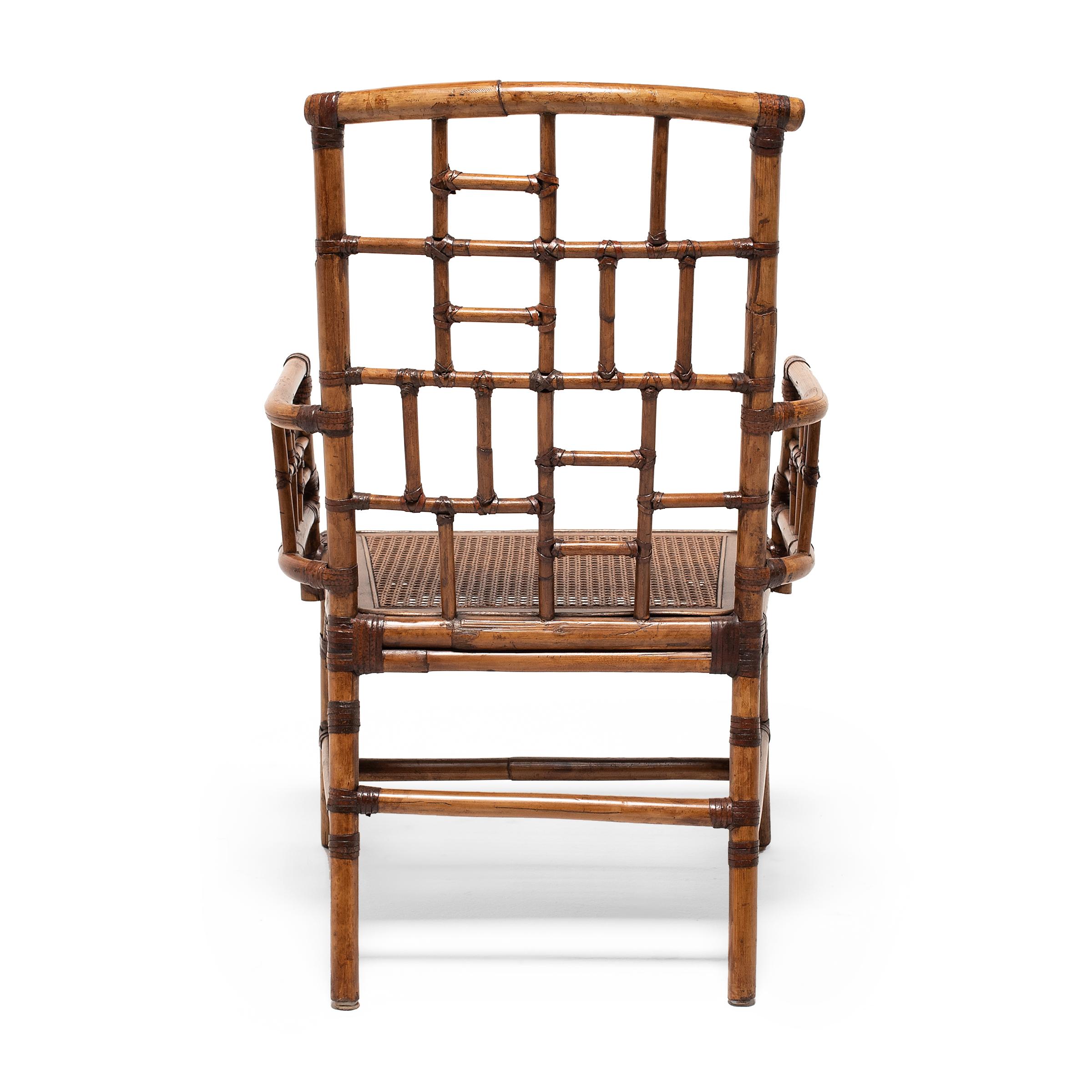 Chinese Chippendale Chinese Tall Back Bamboo Armchair
