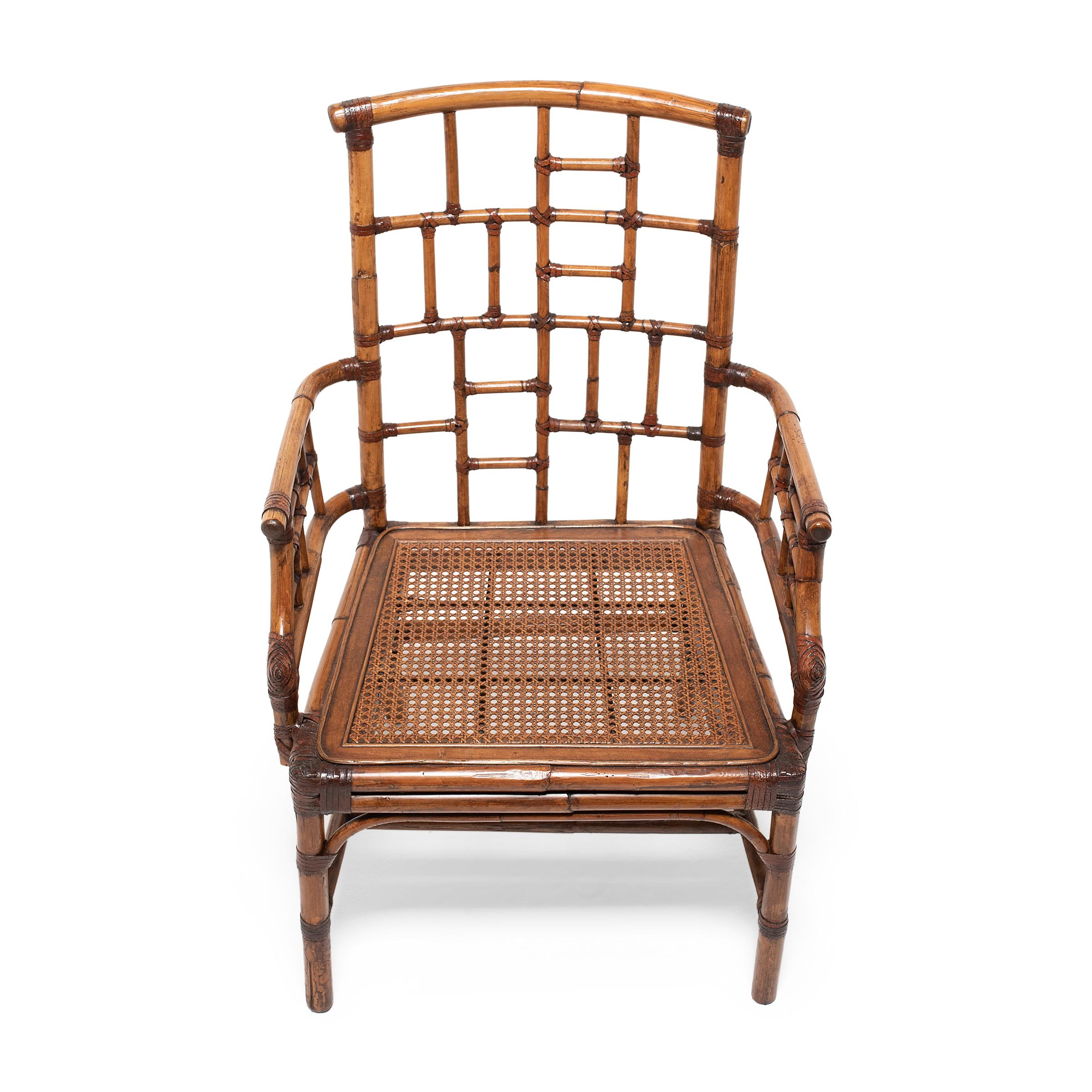 Chinese Tall Back Bamboo Armchair In Good Condition In Chicago, IL