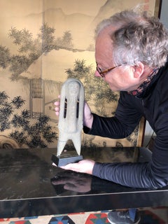 Chinese Tall Hand Carved Stone "Janus" Two Faced Figure Sculpture