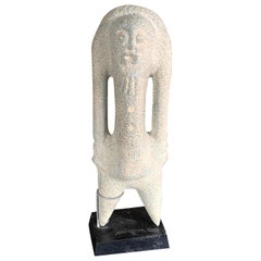 Antique Chinese Tall Hand Carved Stone "Janus" Two Faced Figure Sculpture