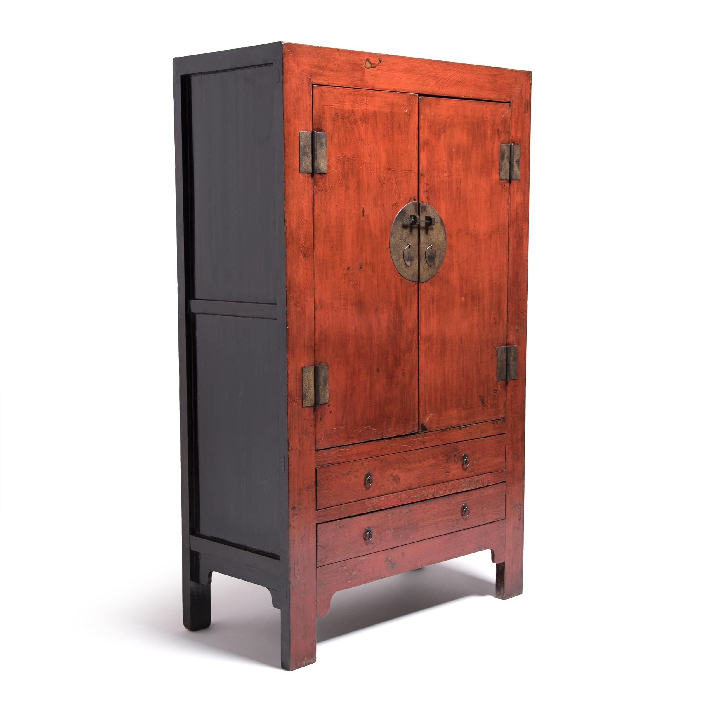 19th Century Chinese Tall Lacquered Dowry Cabinet