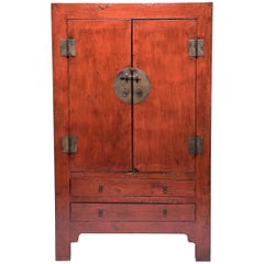 Antique Chinese Tall Lacquered Dowry Cabinet