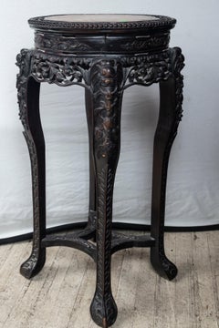 Chinese Tall Pedestal with Inset Marble Top