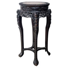 Chinese Tall Pedestal with Inset Marble Top