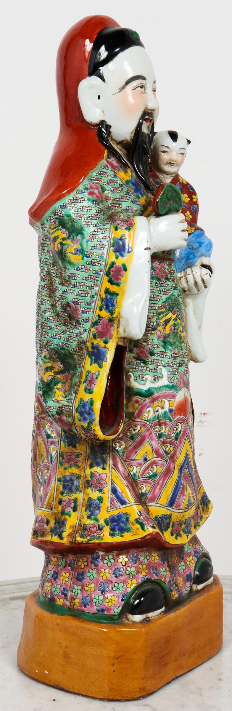 Chinese Tall Polychrome Glazed Ceramic Immortal Fu Figure In Good Condition For Sale In New York, NY