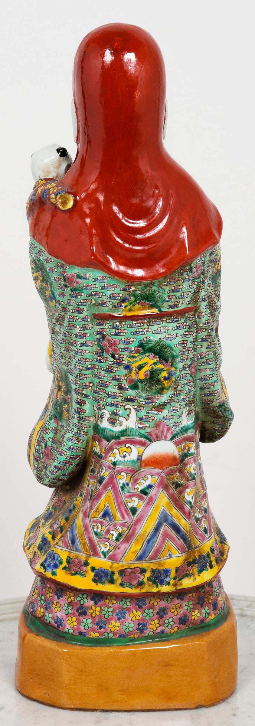 20th Century Chinese Tall Polychrome Glazed Ceramic Immortal Fu Figure For Sale