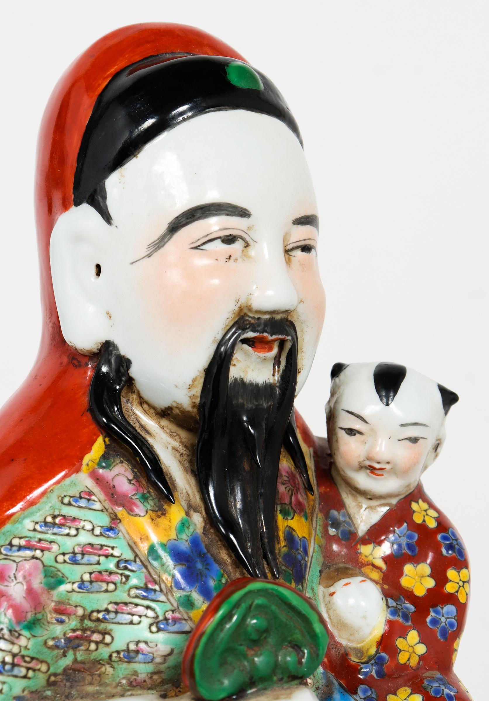 Chinese Tall Polychrome Glazed Ceramic Immortal Fu Figure For Sale 1
