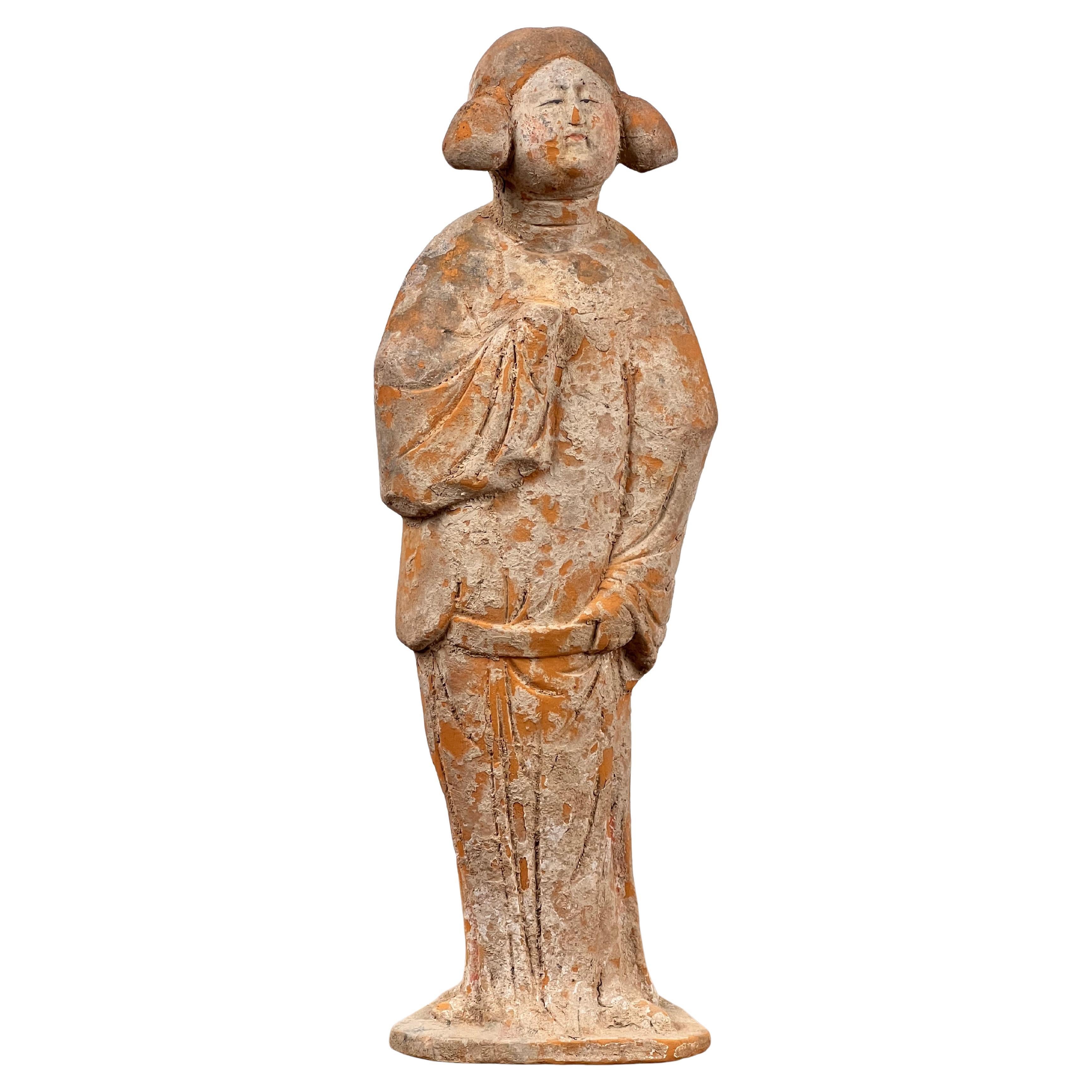 Chinese Tang Dynasty (618-907 AD) Terracotta Figure of a Standing Court Lady For Sale