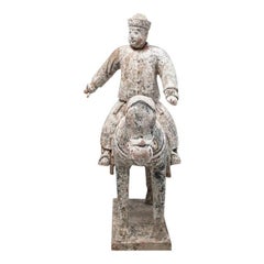 Chinese Tang Dynasty Earthenware Horse and Rider Tomb Figure (Mingqi), 618-907ad