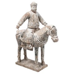 Chinese Tang Dynasty Earthenware Horse and Rider Tomb Figure (Mingqi), 618-907ad