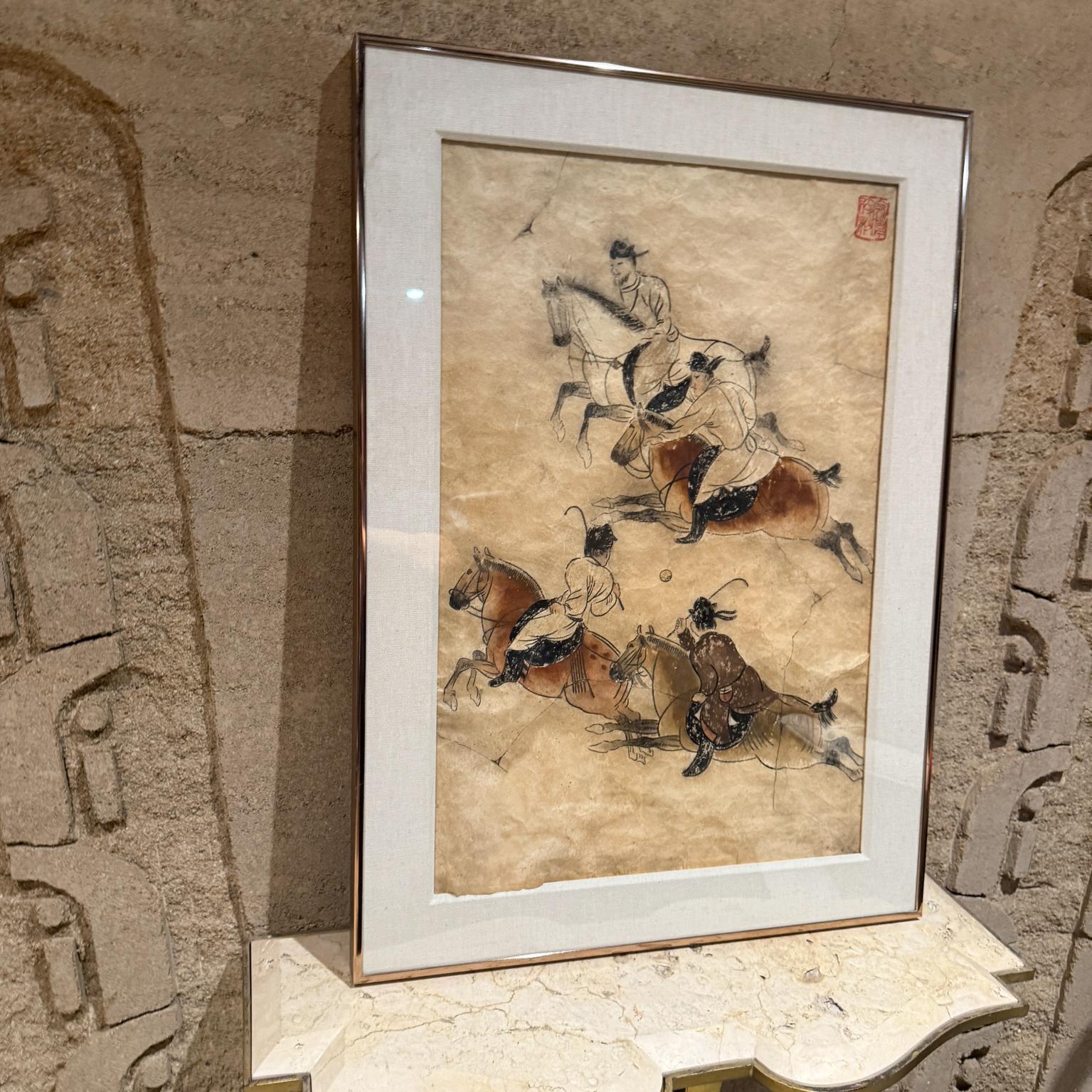 Pittura Giocatori di polo della dinastia Tang Dynasty cinese, lavatura a inchiostro su carta fatta a mano in vendita