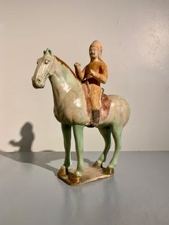 Chinese Tang Dynasty Sancai Glazed Horse and Rider, TL Tested, China