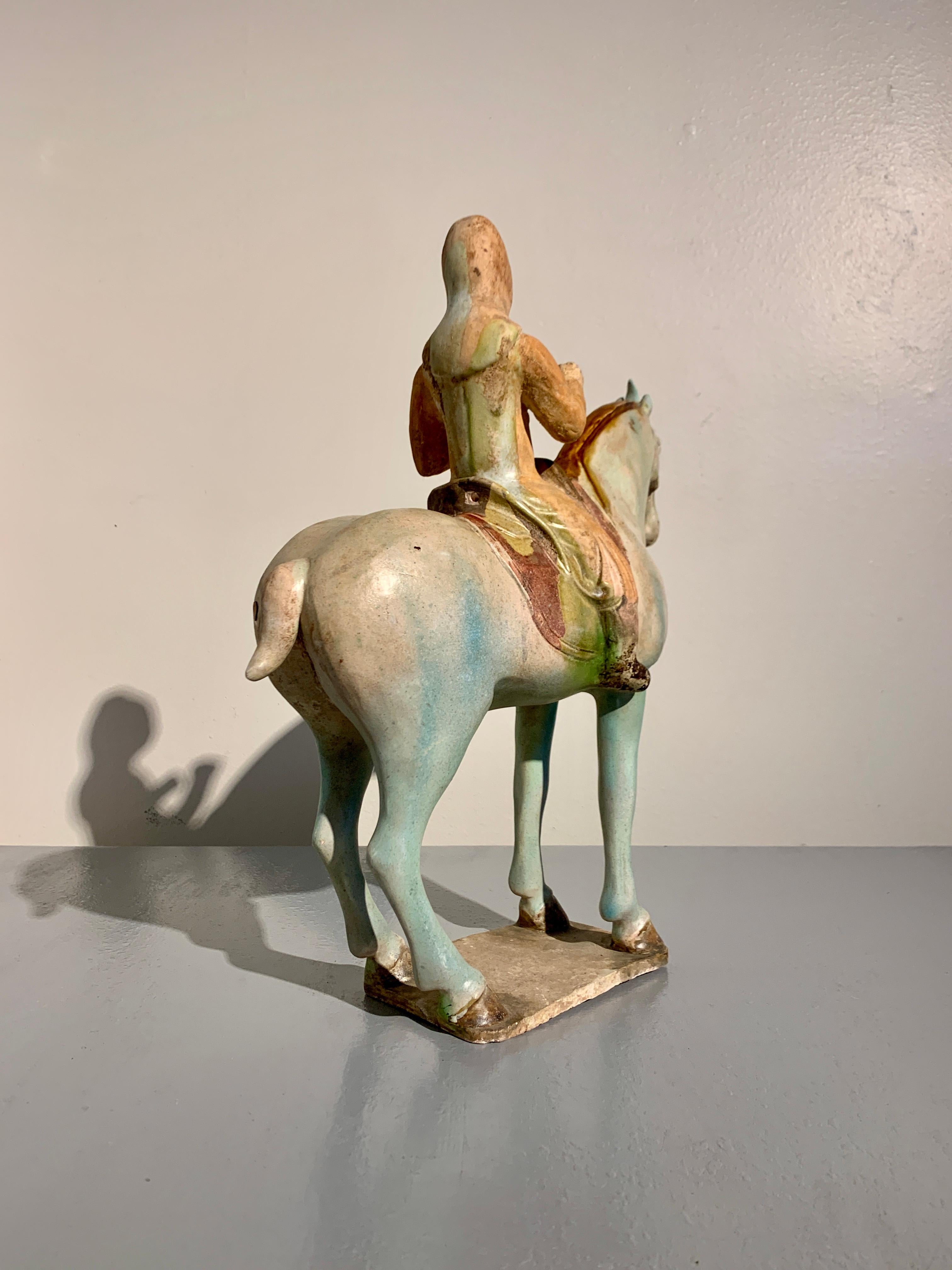 Chinese Tang Dynasty Sancai Glazed Horse and Rider, TL Tested, China For Sale 1