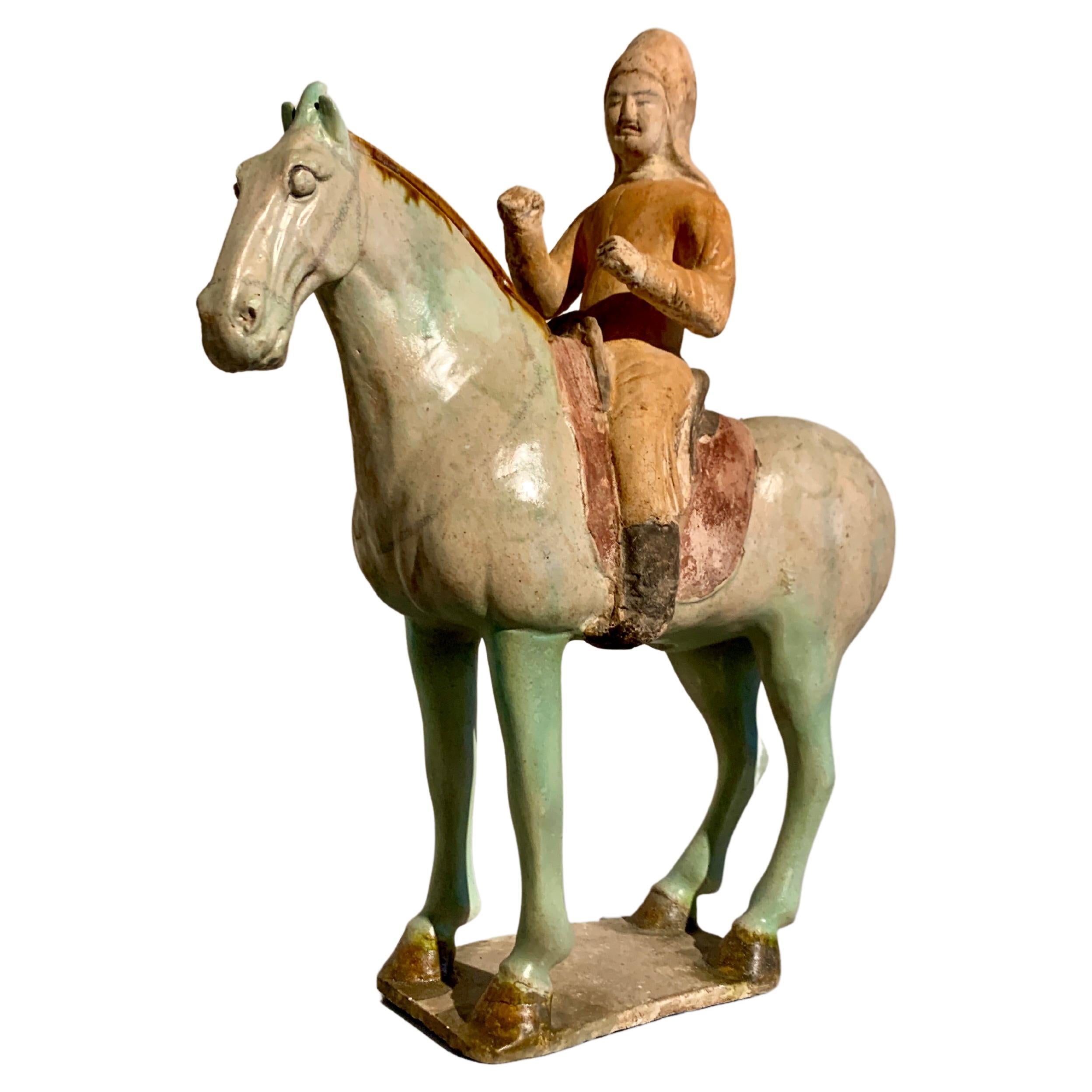 Chinese Tang Dynasty Sancai Glazed Horse and Rider, TL Tested, China For Sale