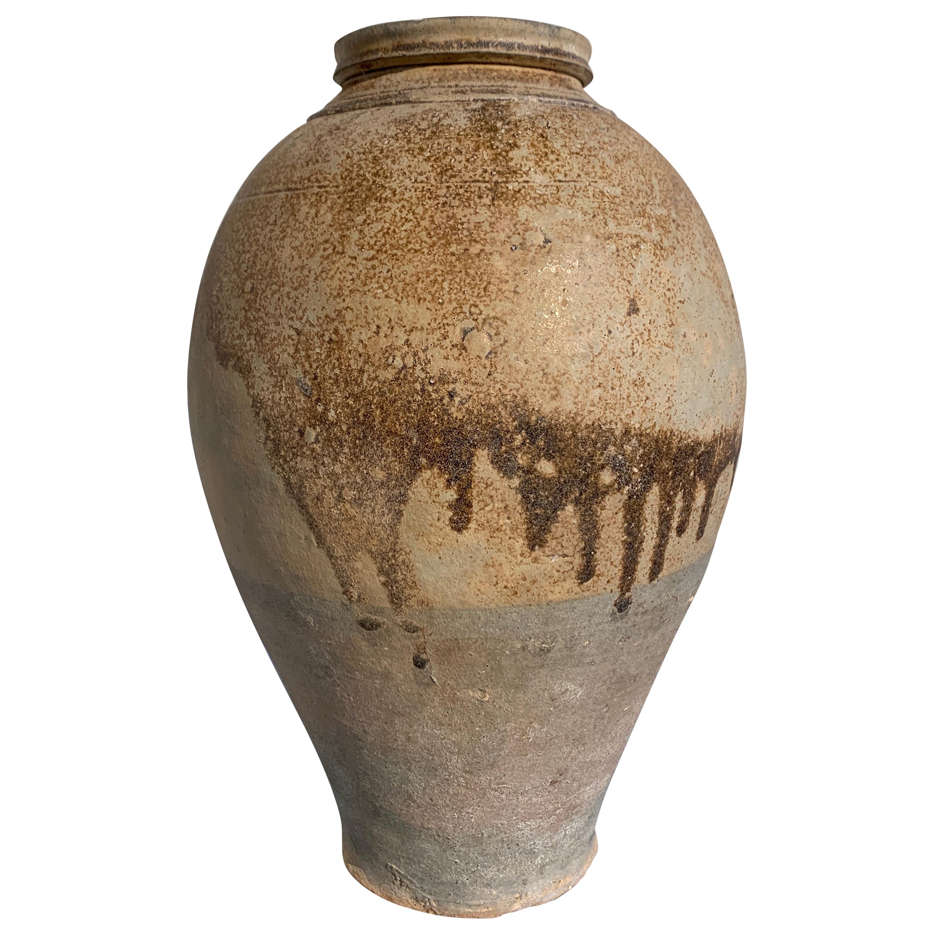 Chinese Tang Dynasty Splash and Drip Glazed Ovoid Jar, circa 8th Century For Sale