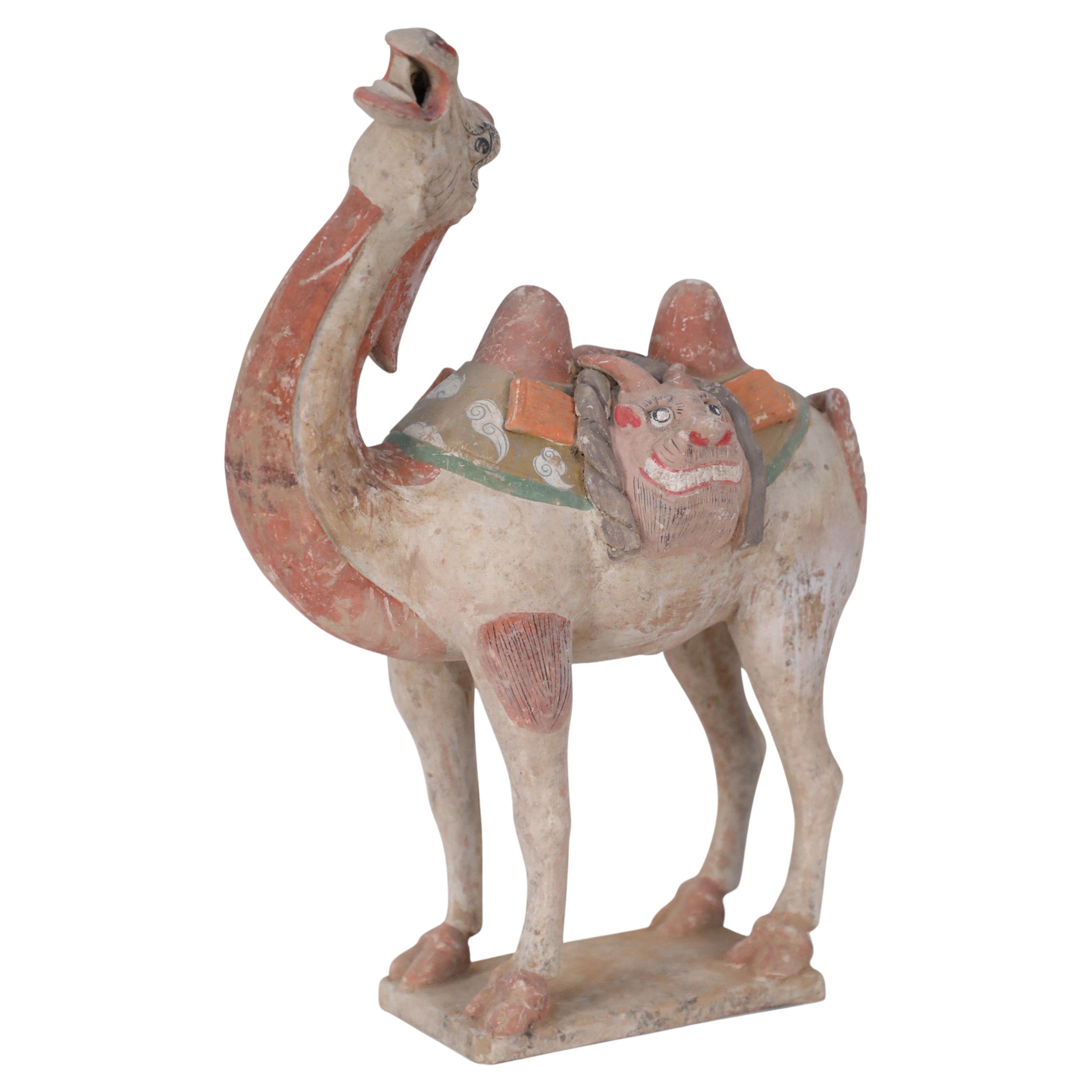 Chinese Tang Dynasty-Style Bactrian Camel Terra Cotta Tomb Figure For Sale