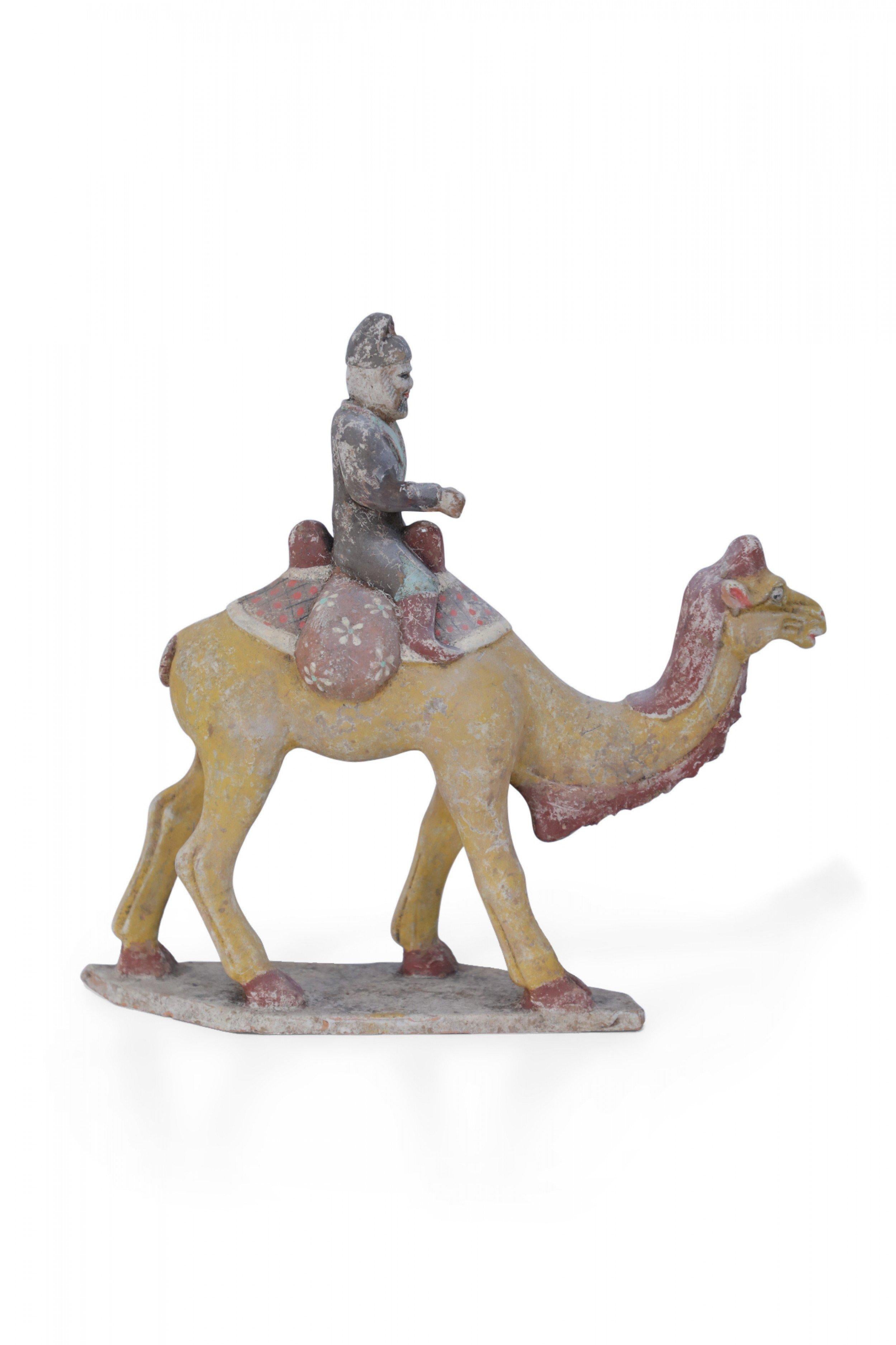 Terracotta Chinese Tang Dynasty-Style Camel with Rider Tomb Figure For Sale