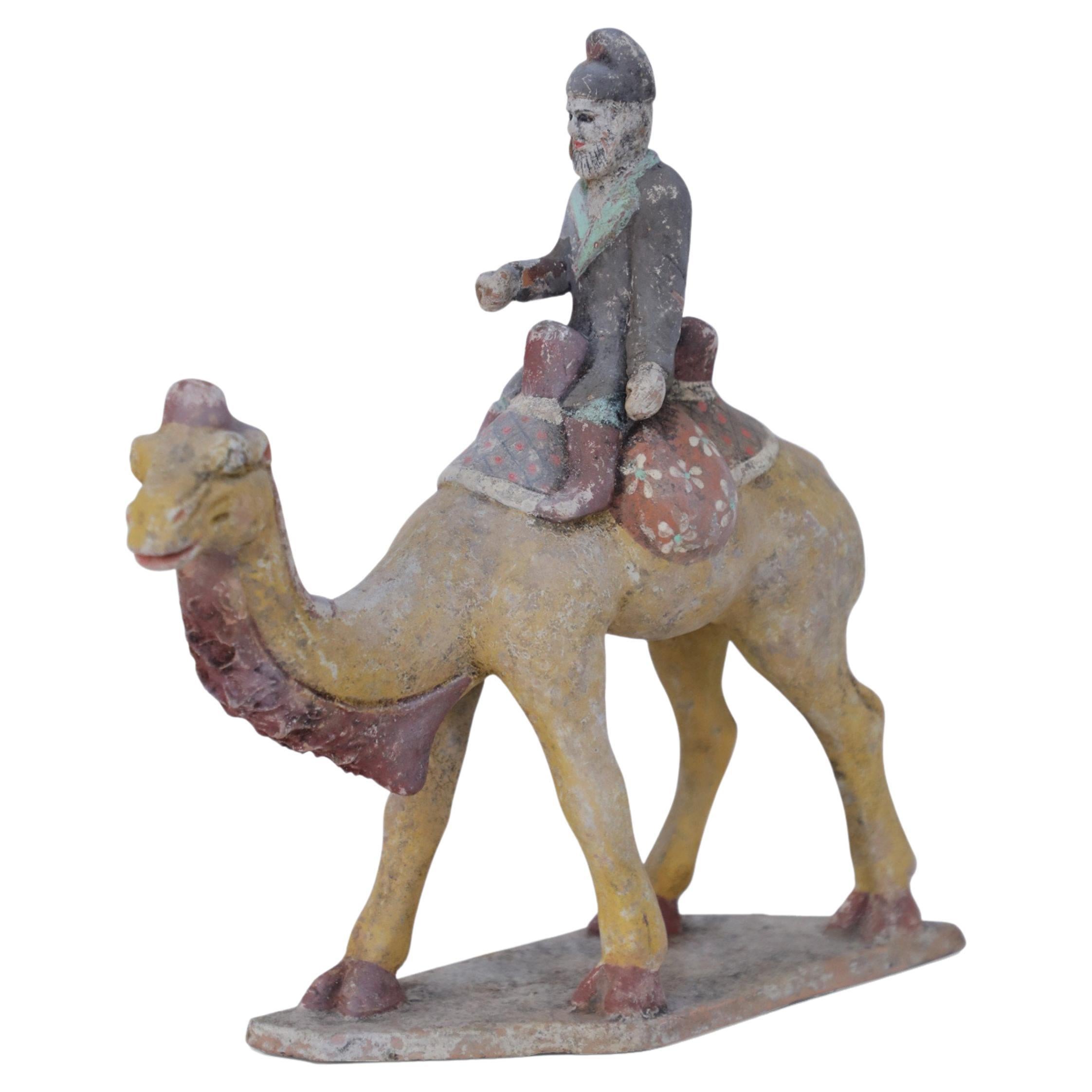 Chinese Tang Dynasty-Style Camel with Rider Tomb Figure For Sale