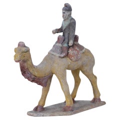 Figura funeraria china estilo Tang Dynasty de camello con jinete