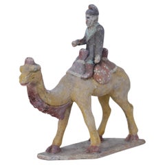 Vintage Chinese Tang Dynasty-Style Camel with Rider Tomb Figure