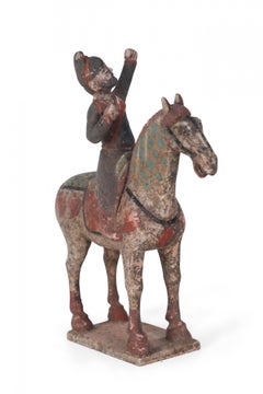 Chinese Tang Dynasty-Style Man and Horse Terra Cotta Tomb Figure