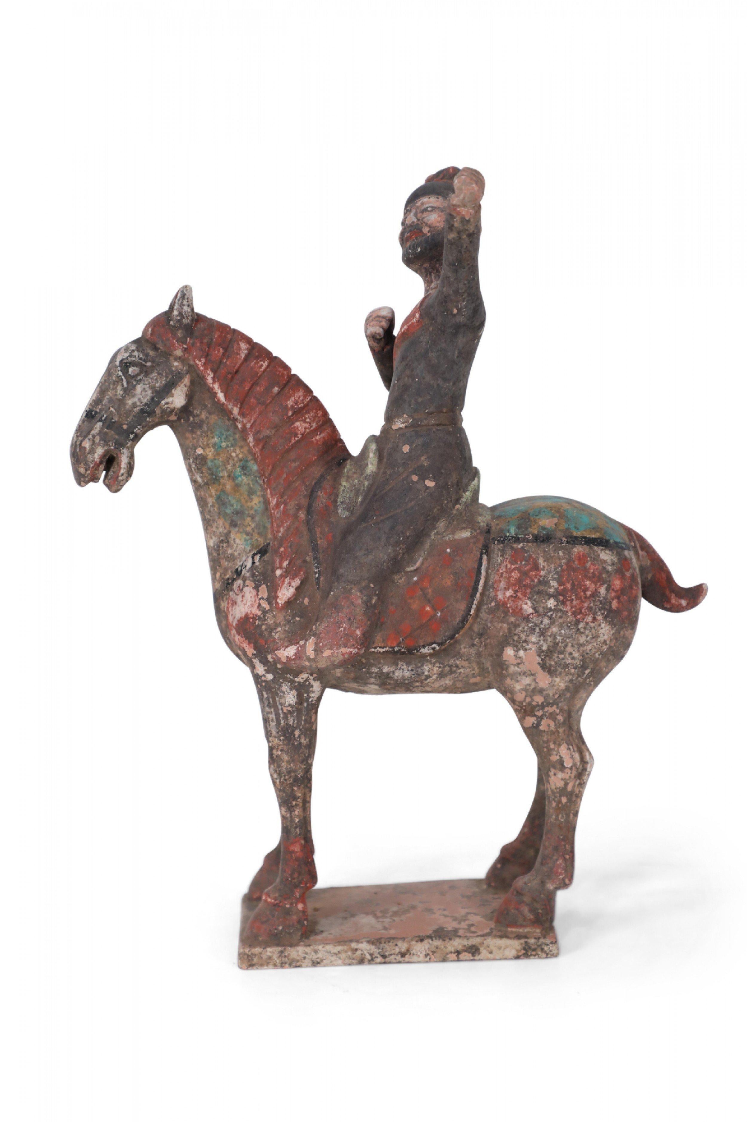 Chinese Tang Dynasty-Style Man and Horse Terra Cotta Tomb Figure In Good Condition For Sale In New York, NY