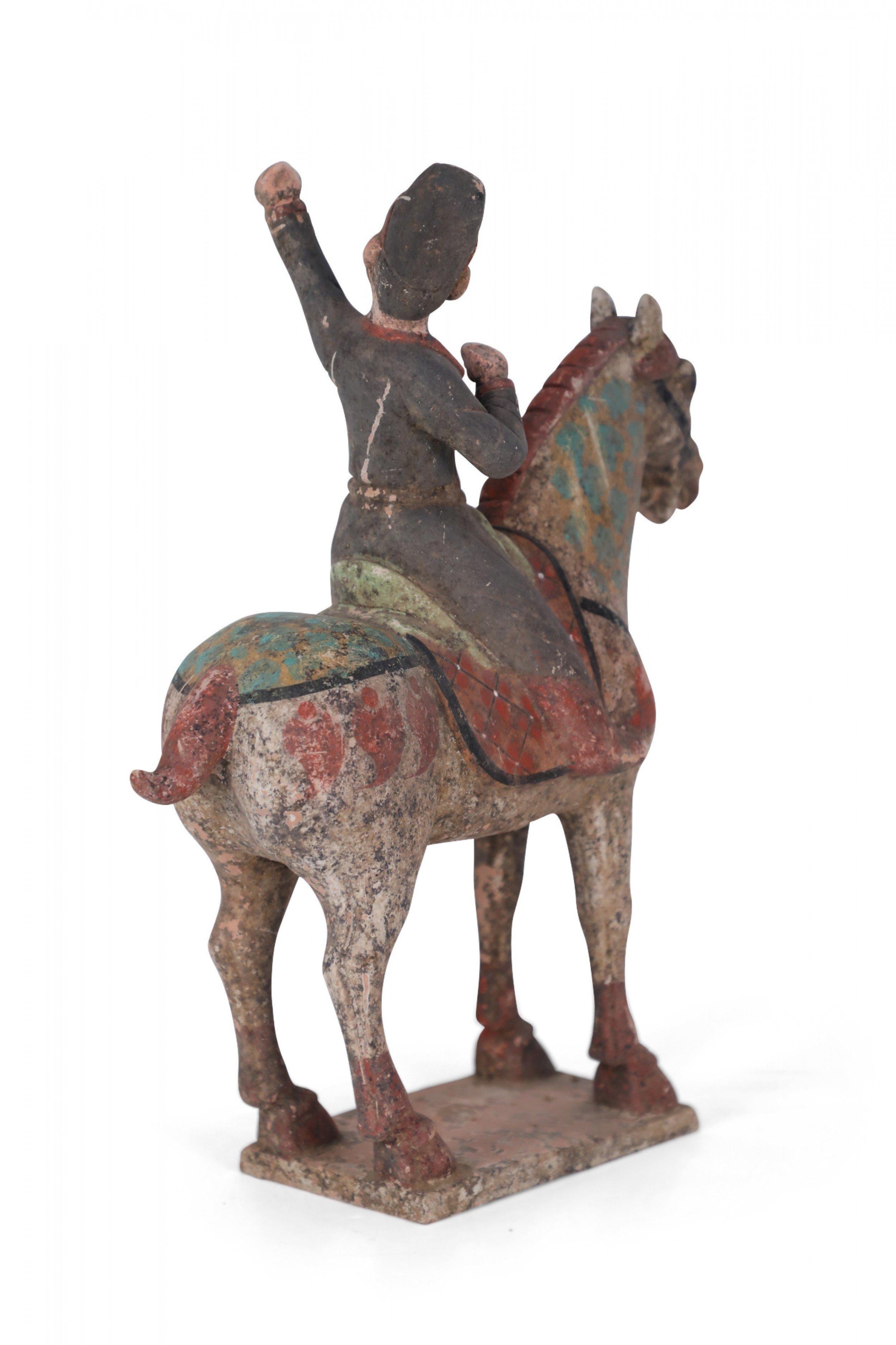 Chinese Tang Dynasty-Style Man and Horse Terra Cotta Tomb Figure For Sale 1