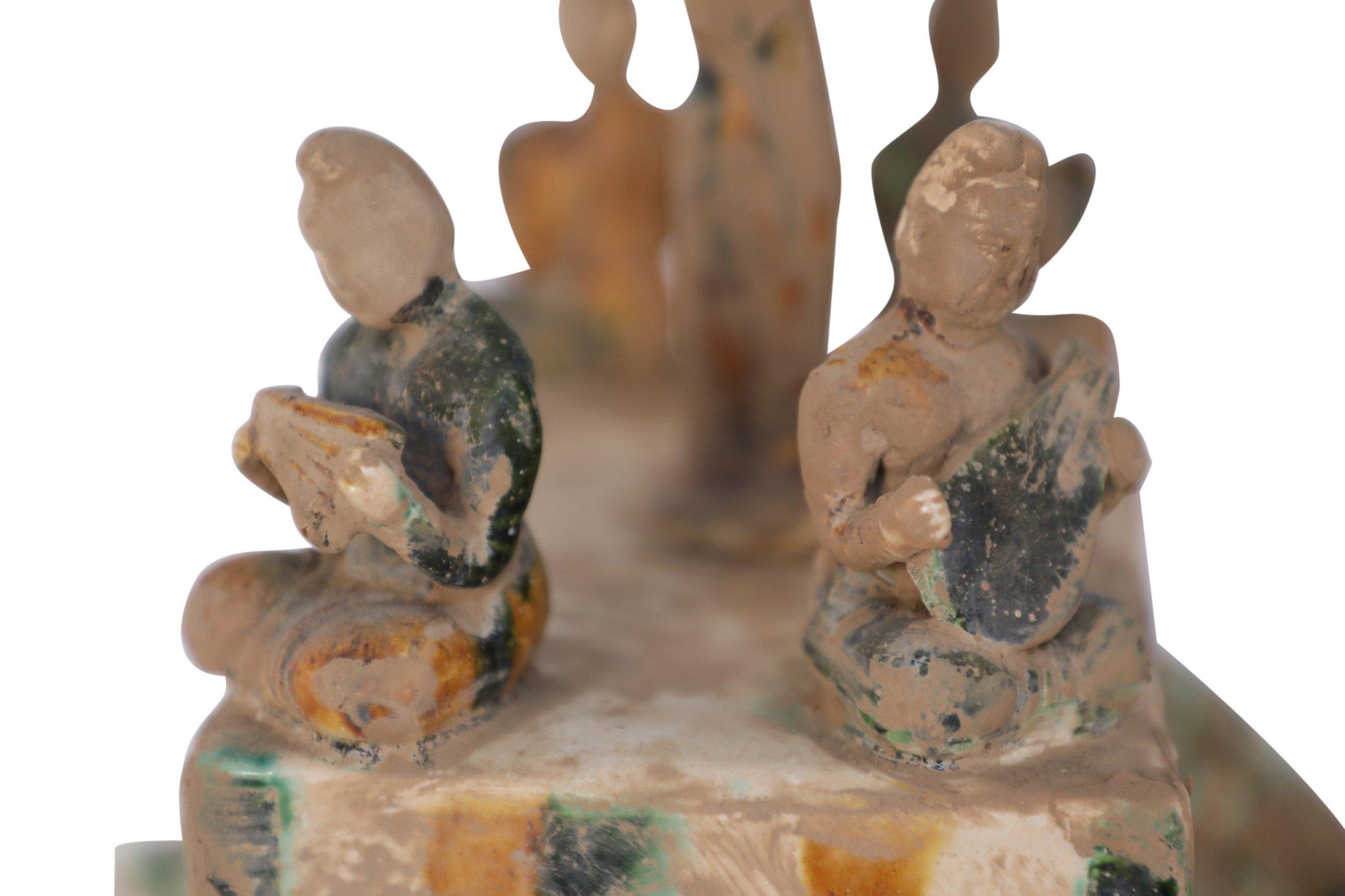 Chinese Tang Dynasty-Style Sancai Glazed Camels with Musicians Tomb Figure For Sale 4