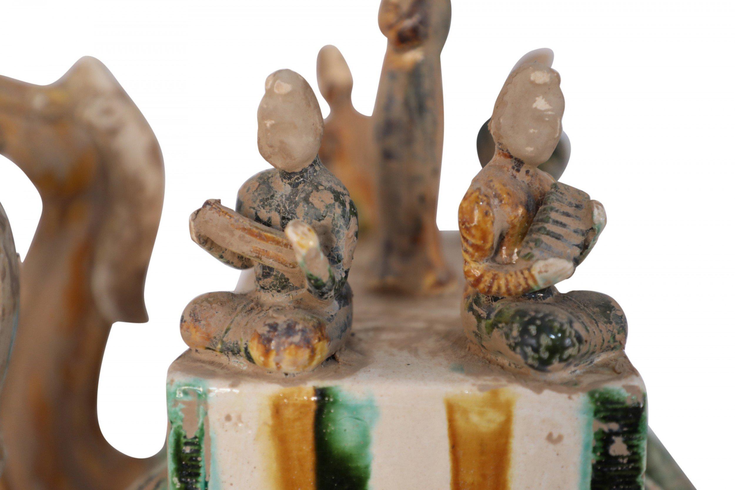 Chinese Tang Dynasty-Style Sancai Glazed Camels with Musicians Tomb Figure For Sale 6