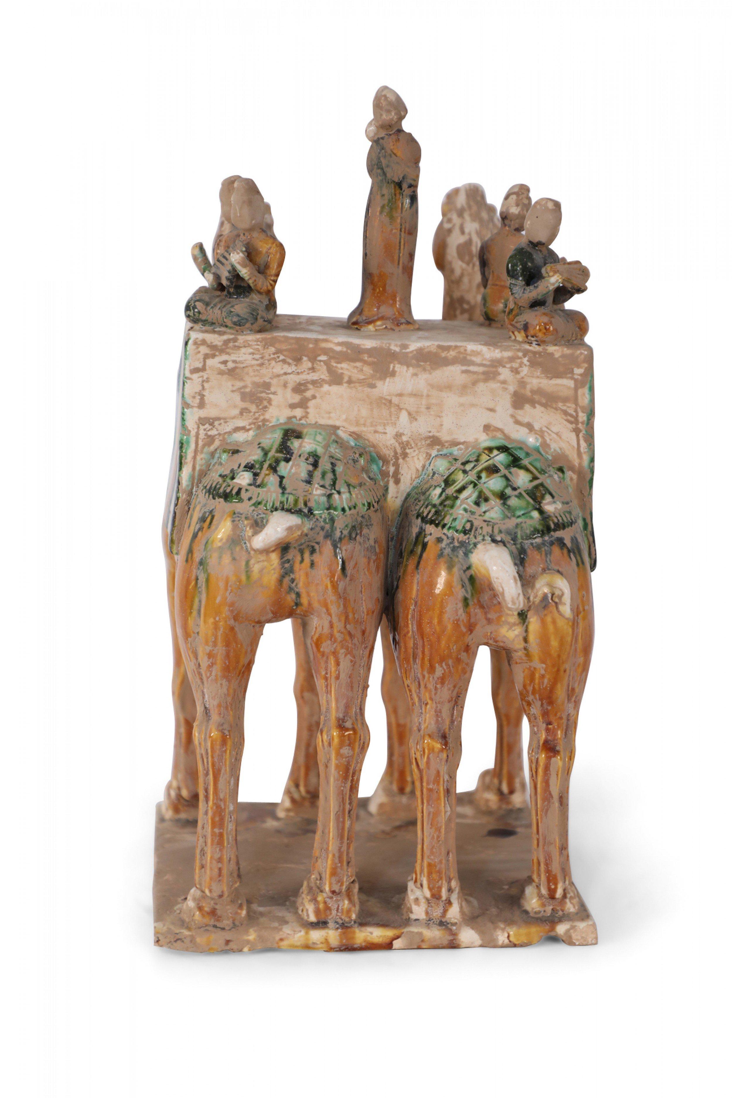 Chinese Export Chinese Tang Dynasty-Style Sancai Glazed Camels with Musicians Tomb Figure For Sale