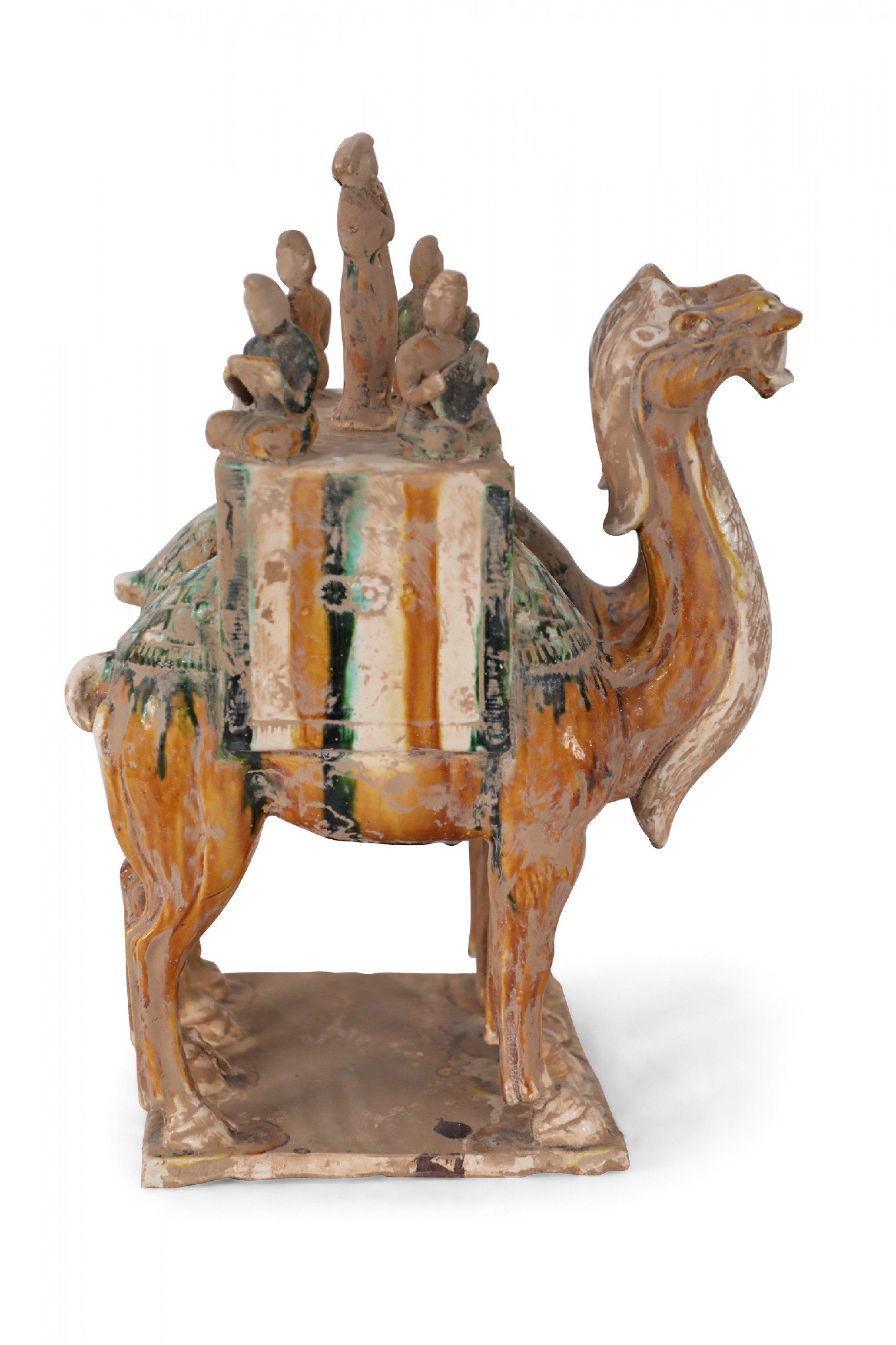 20th Century Chinese Tang Dynasty-Style Sancai Glazed Camels with Musicians Tomb Figure For Sale