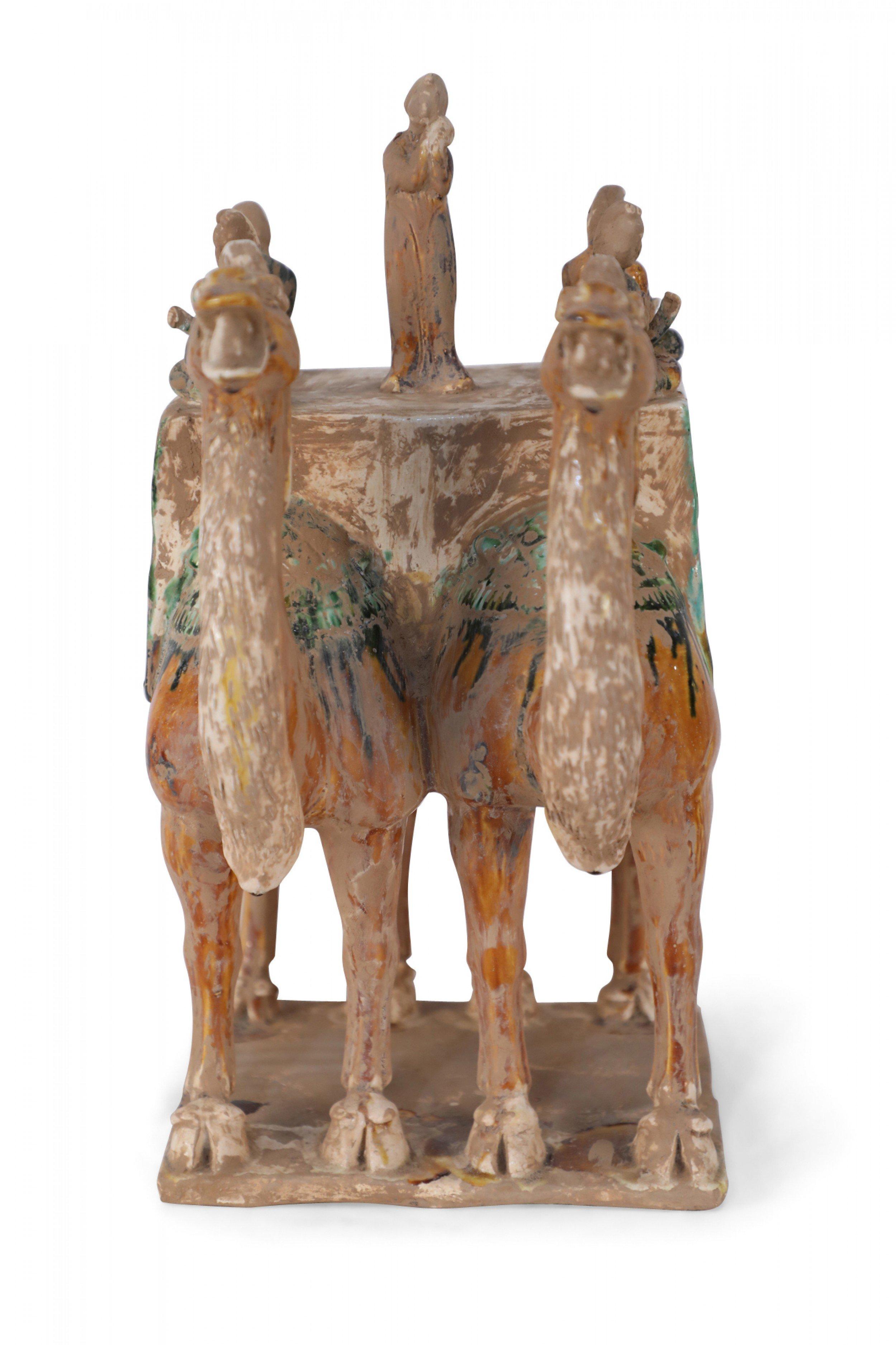 Chinese Tang Dynasty-Style Sancai Glazed Camels with Musicians Tomb Figure For Sale 1