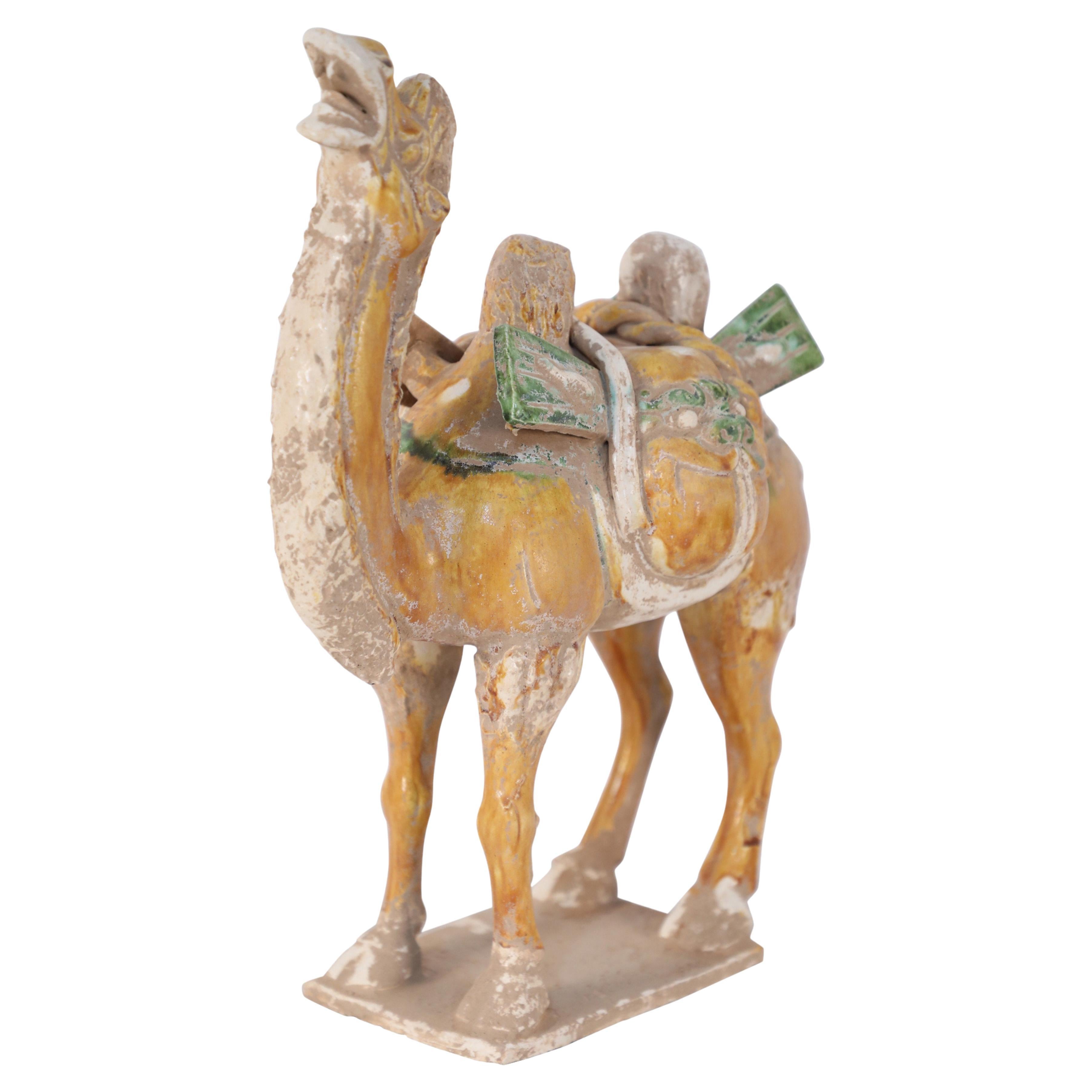 Chinese Tang Dynasty-Style Sancai Glazed Terra Cotta Camel Tomb Figure For Sale
