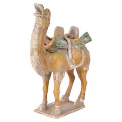 Vintage Chinese Tang Dynasty-Style Sancai Glazed Terra Cotta Camel Tomb Figure