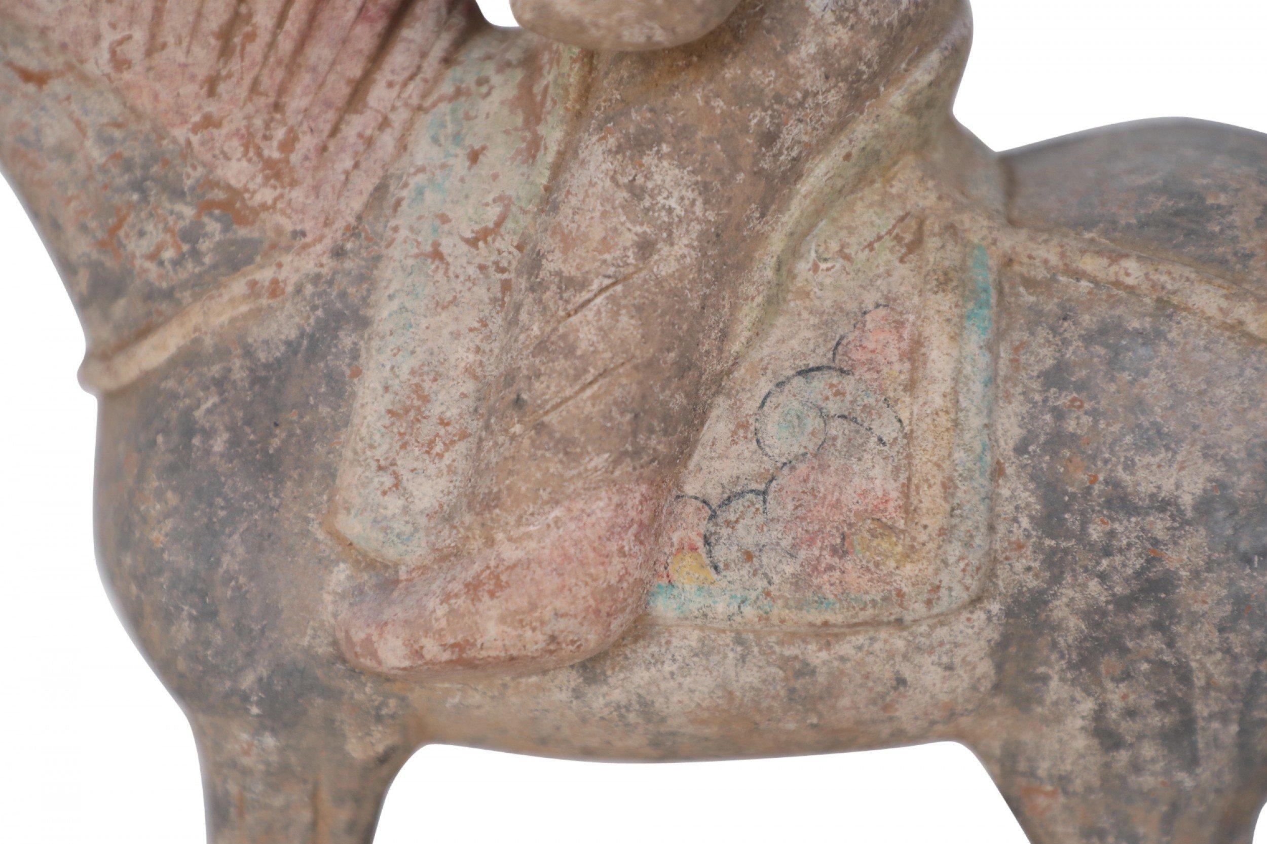 Chinese Tang Dynasty-Style Terra Cotta Horse and Rider Tomb Figure For Sale 2