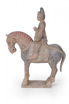 Chinese Tang Dynasty-Style Terra Cotta Horse and Rider Tomb Figure