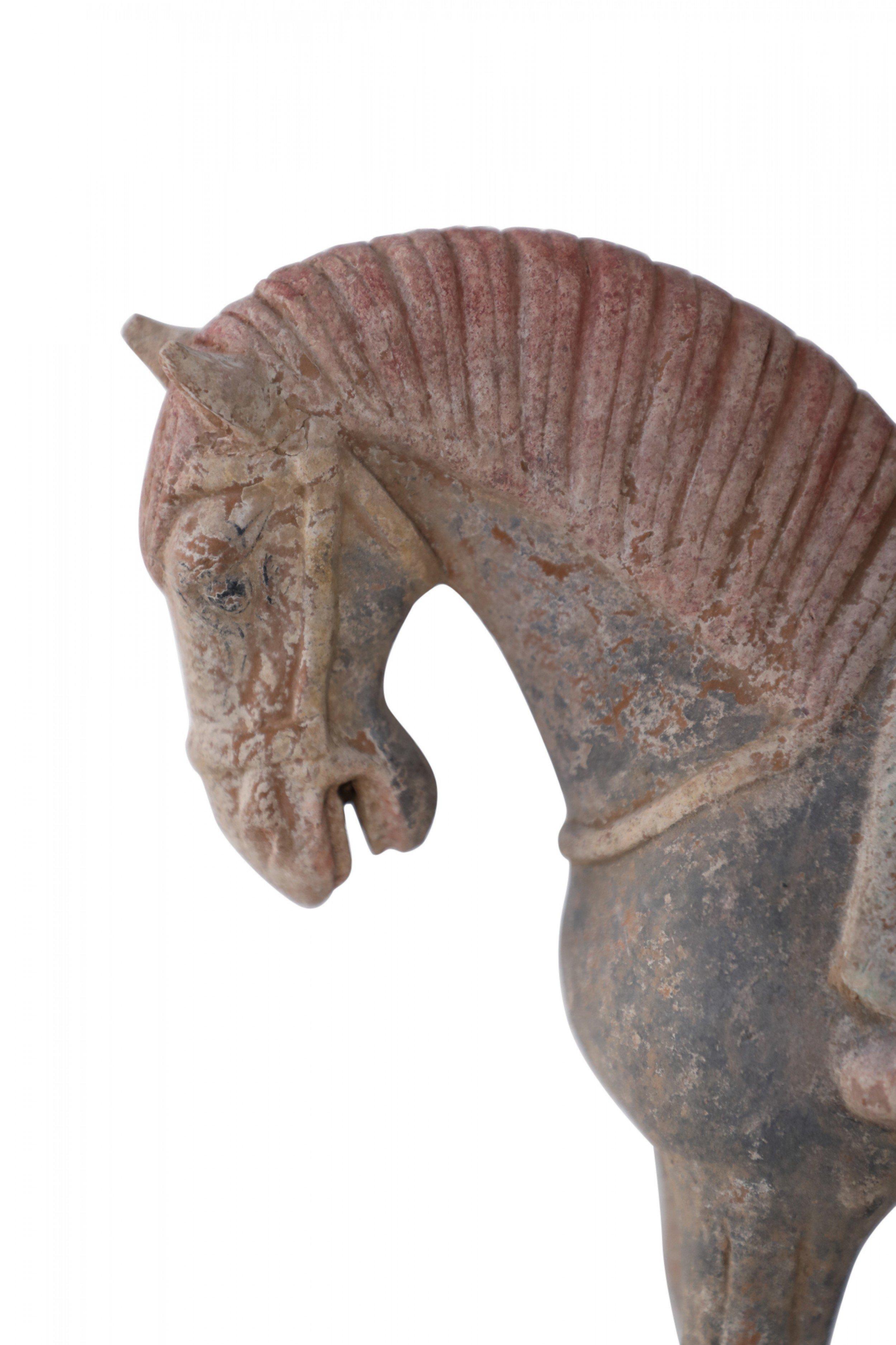 Terracotta Chinese Tang Dynasty-Style Terra Cotta Horse and Rider Tomb Figure For Sale