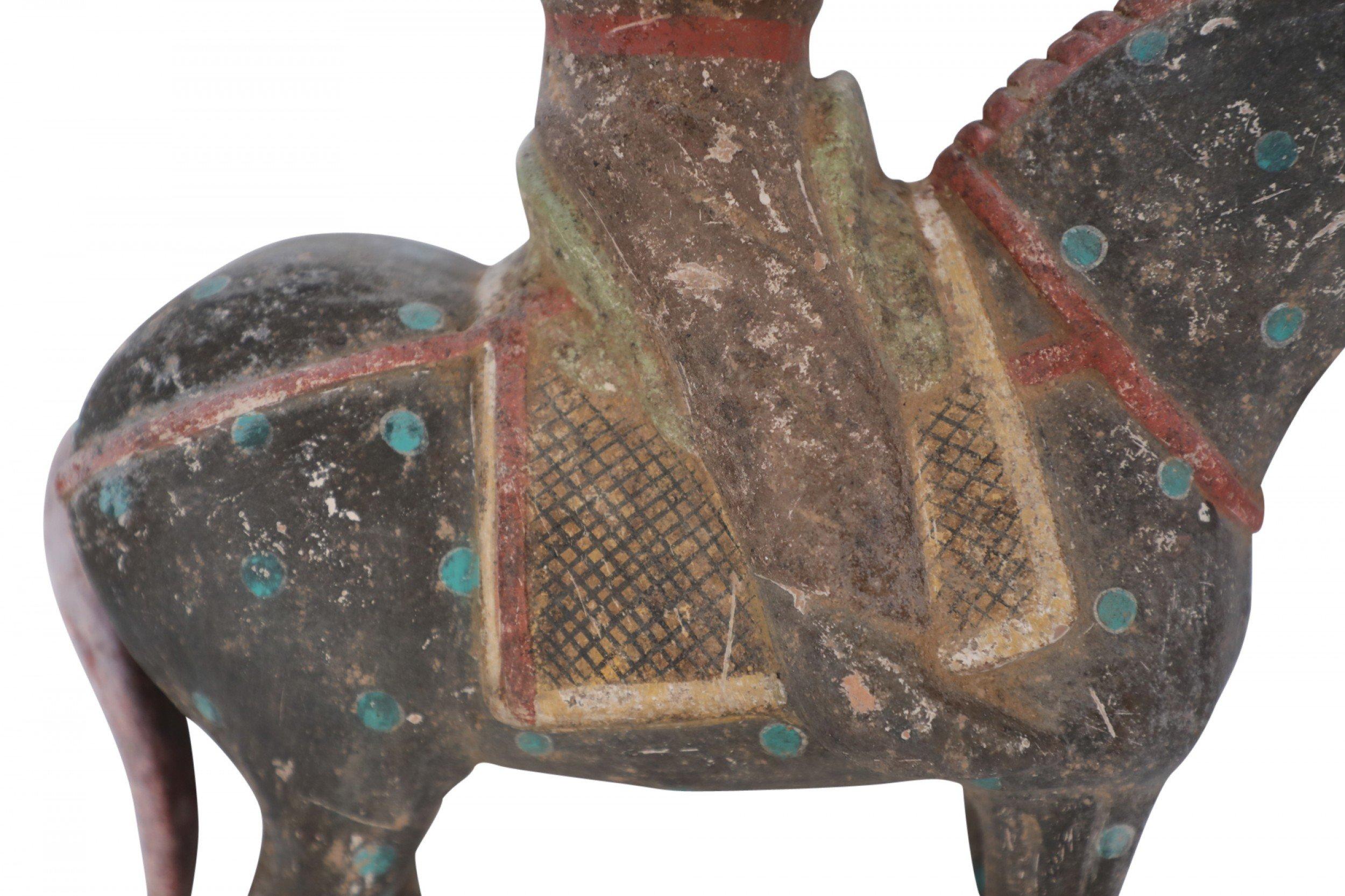 Chinese Tang Dynasty-Style Terra Cotta Horse with Rider Tomb Figure For Sale 5