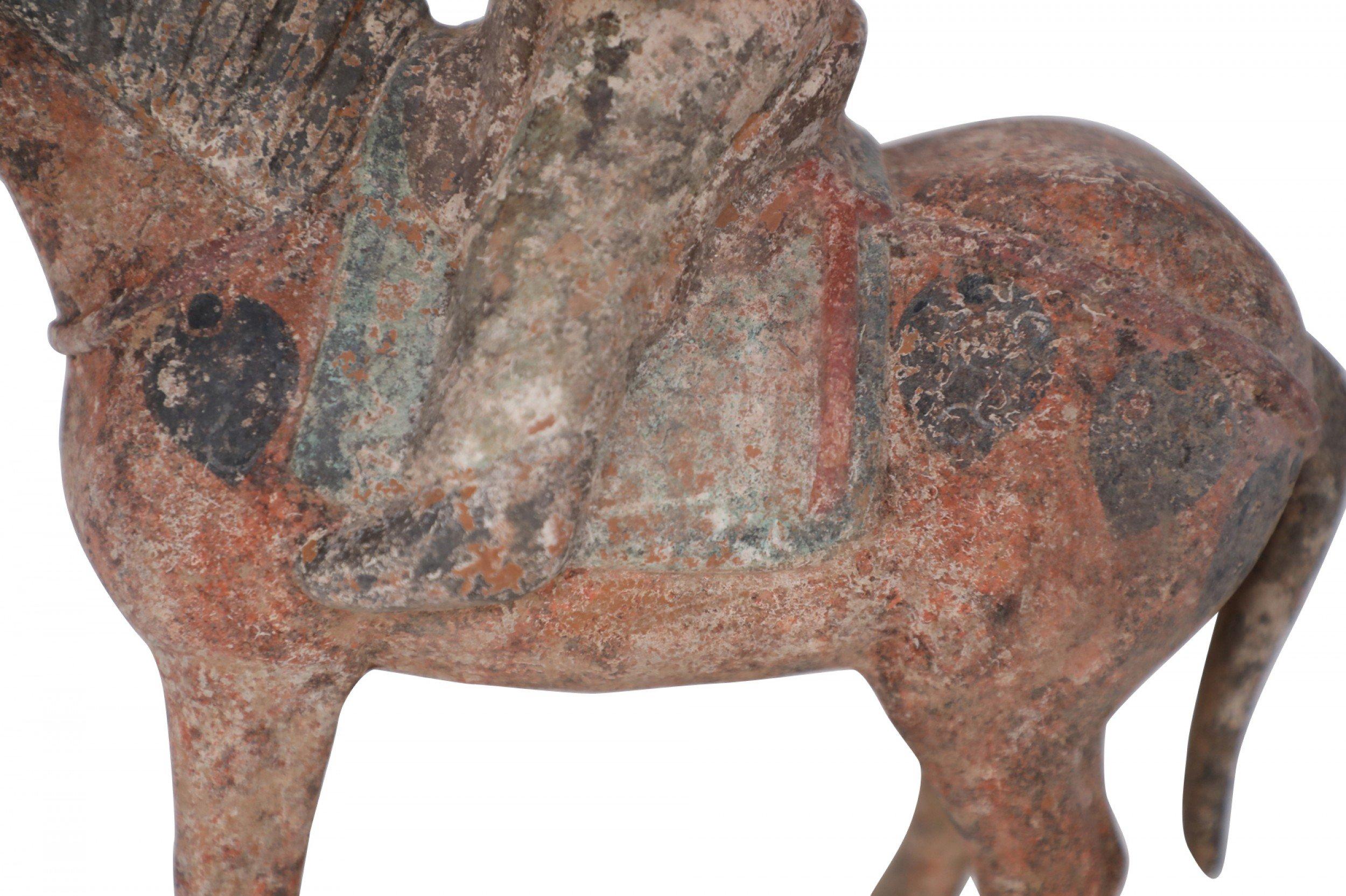 Chinese Tang Dynasty-Style Terra Cotta Horse with Rider Tomb Figure For Sale 6