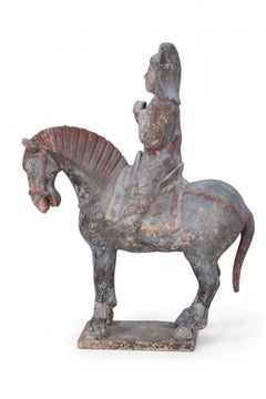 Chinese Tang Dynasty-Style Terra Cotta Horse with Rider Tomb Figure