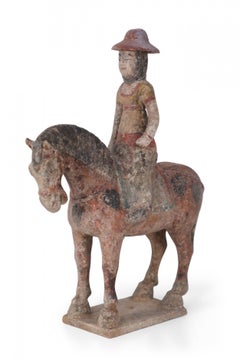 Chinese Tang Dynasty-Style Terra Cotta Horse with Rider Tomb Figure