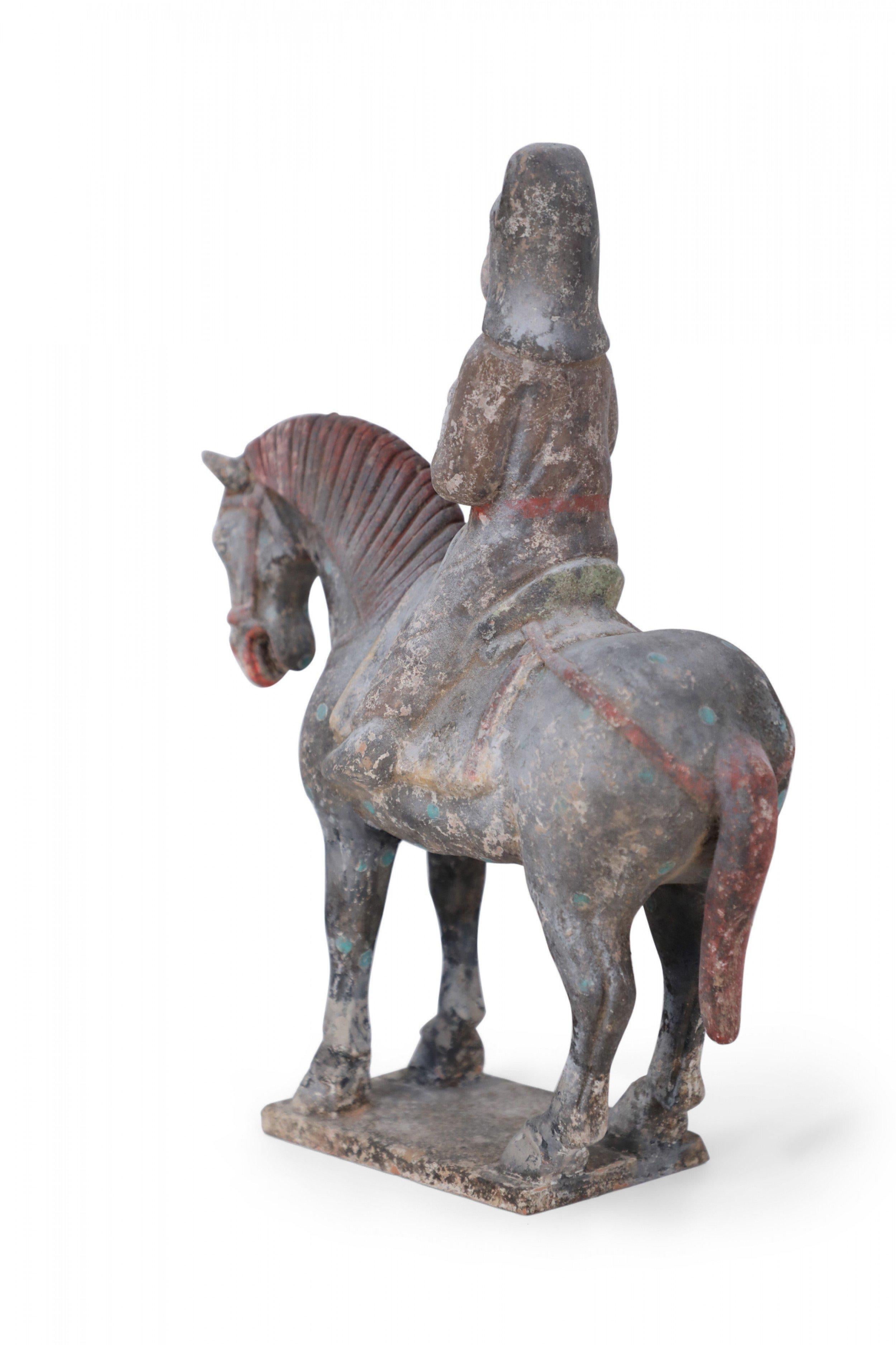 Chinese Export Chinese Tang Dynasty-Style Terra Cotta Horse with Rider Tomb Figure For Sale