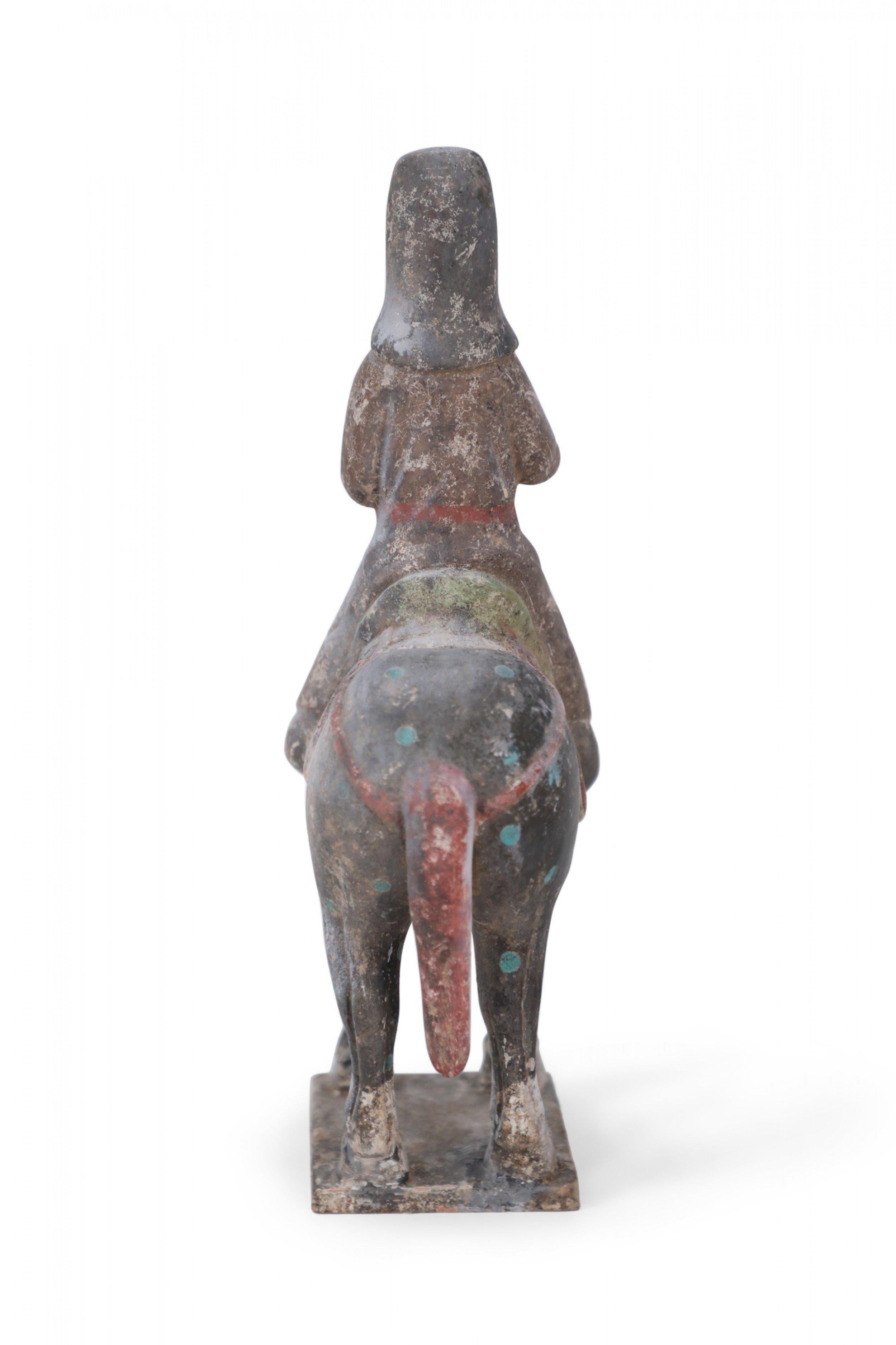 Chinese Tang Dynasty-Style Terra Cotta Horse with Rider Tomb Figure In Good Condition For Sale In Queens, NY