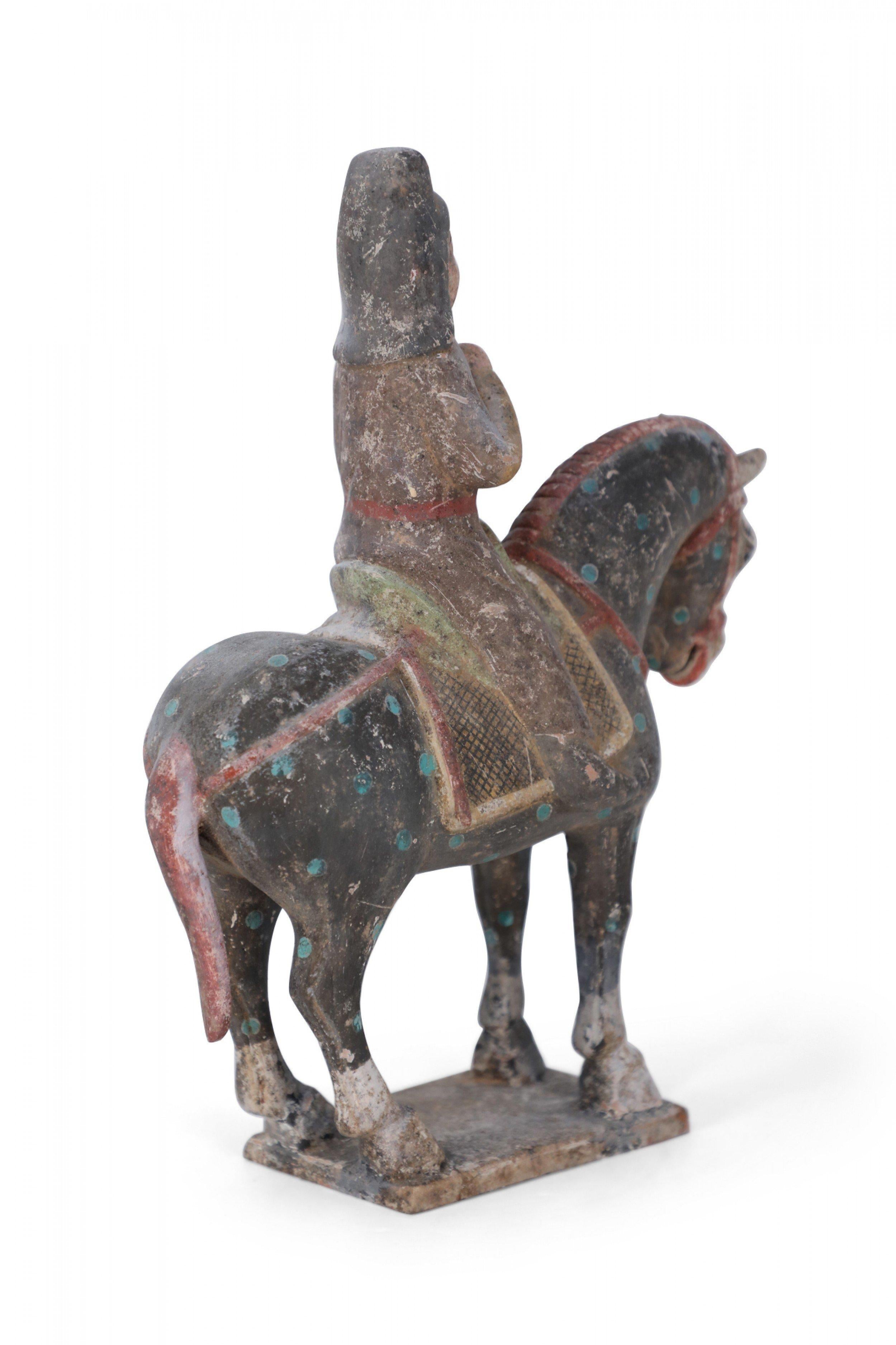 20th Century Chinese Tang Dynasty-Style Terra Cotta Horse with Rider Tomb Figure For Sale