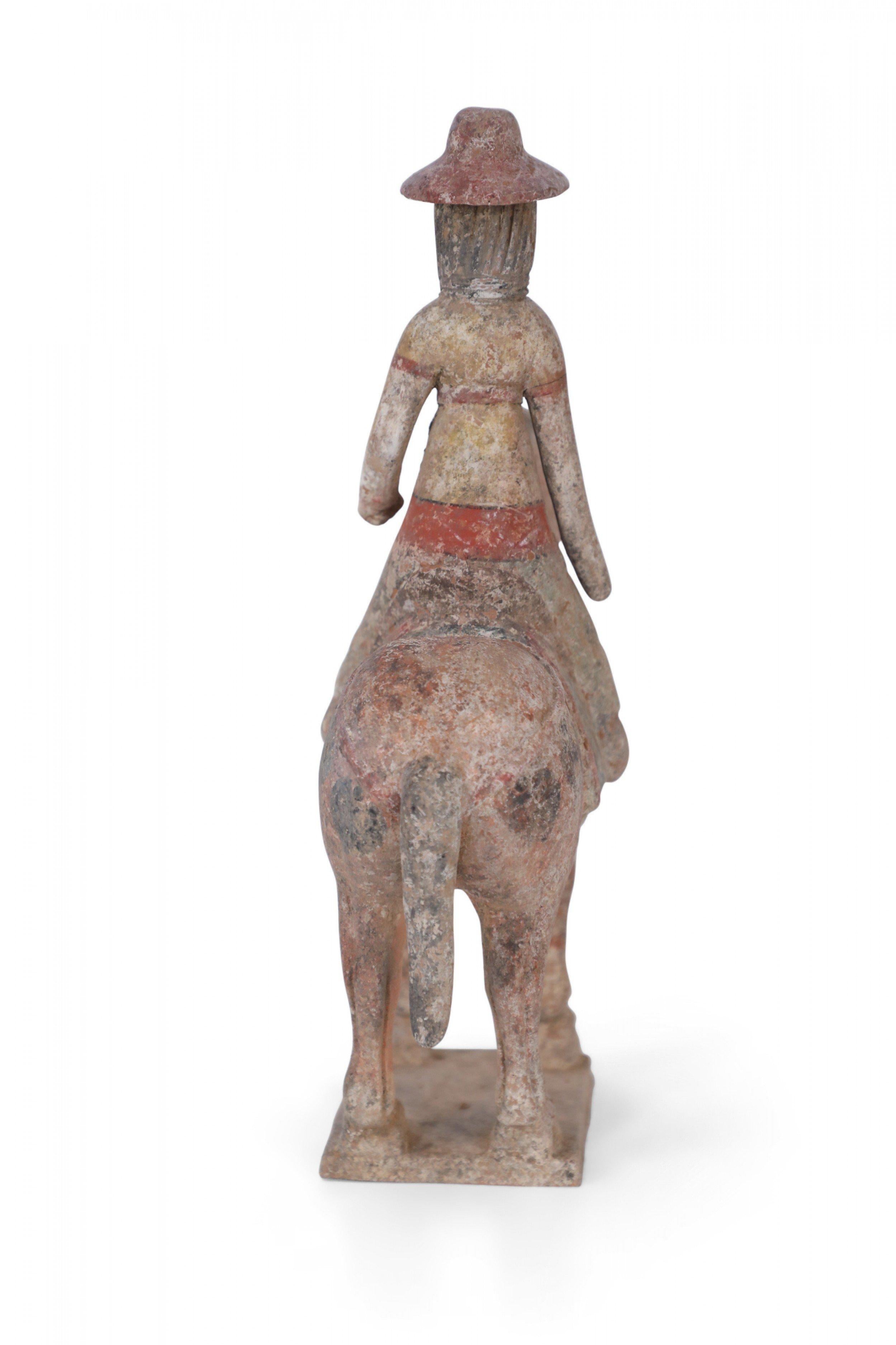 20th Century Chinese Tang Dynasty-Style Terra Cotta Horse with Rider Tomb Figure For Sale
