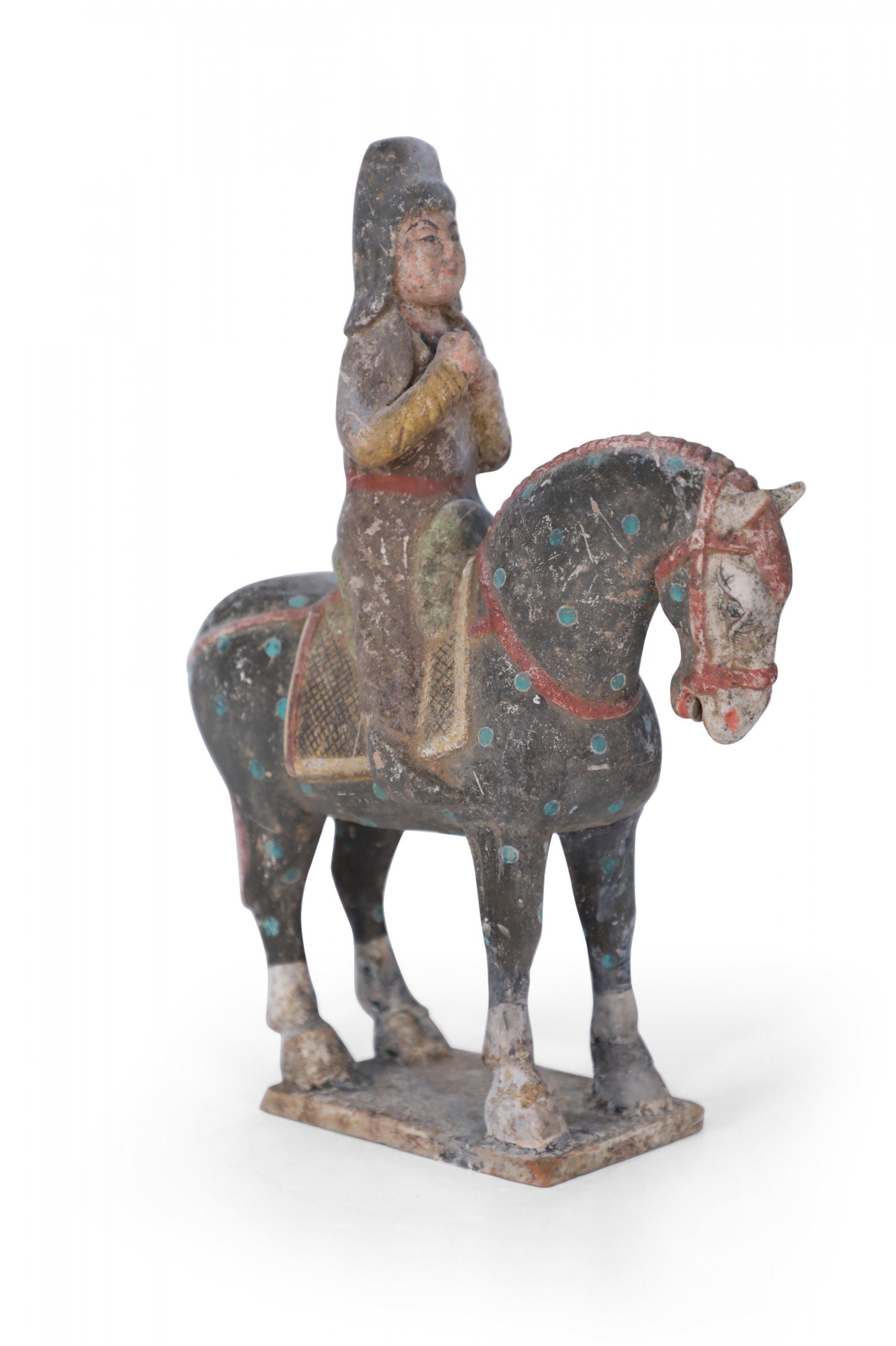 Chinese Tang Dynasty-Style Terra Cotta Horse with Rider Tomb Figure For Sale 1