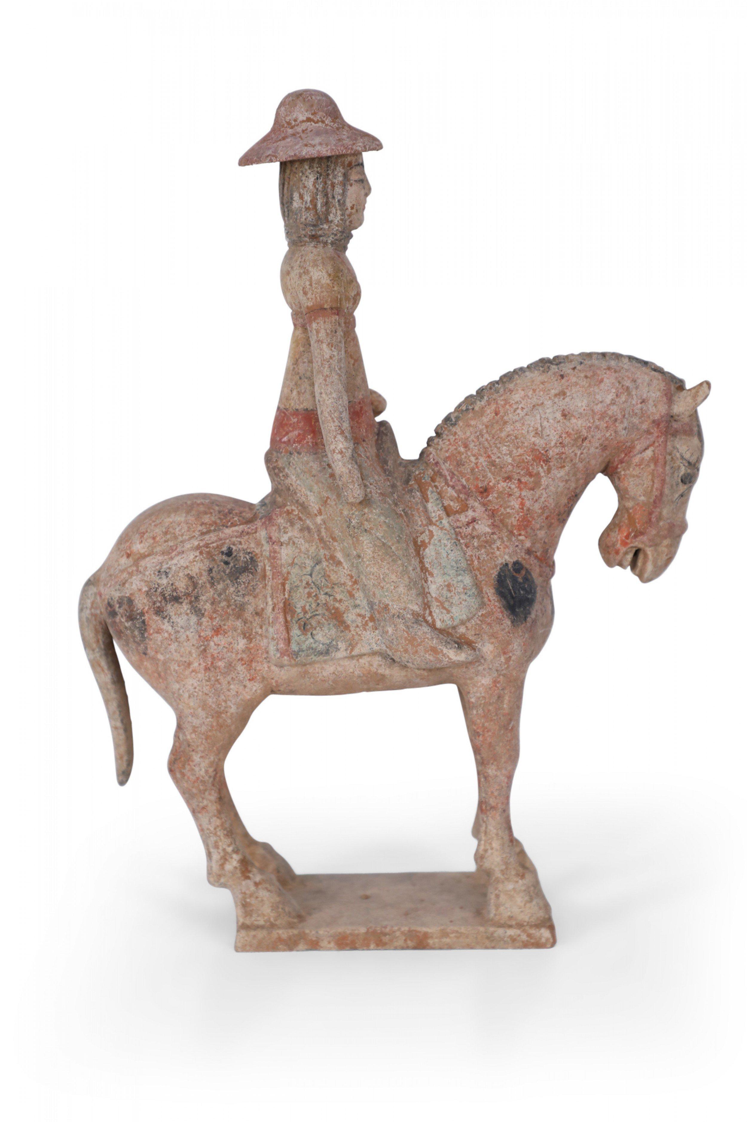 Chinese Tang Dynasty-Style Terra Cotta Horse with Rider Tomb Figure For Sale 1