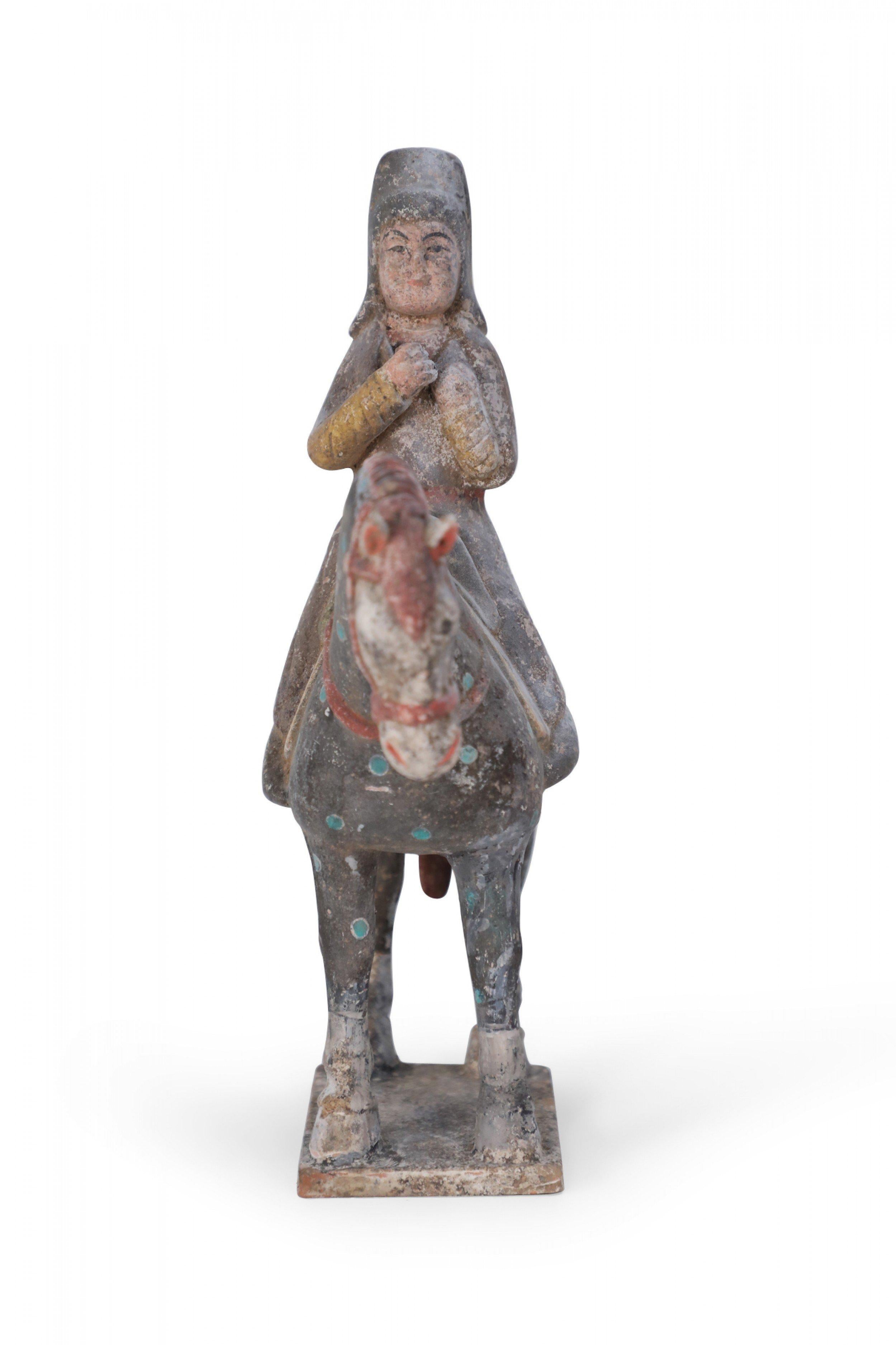 Chinese Tang Dynasty-Style Terra Cotta Horse with Rider Tomb Figure For Sale 2