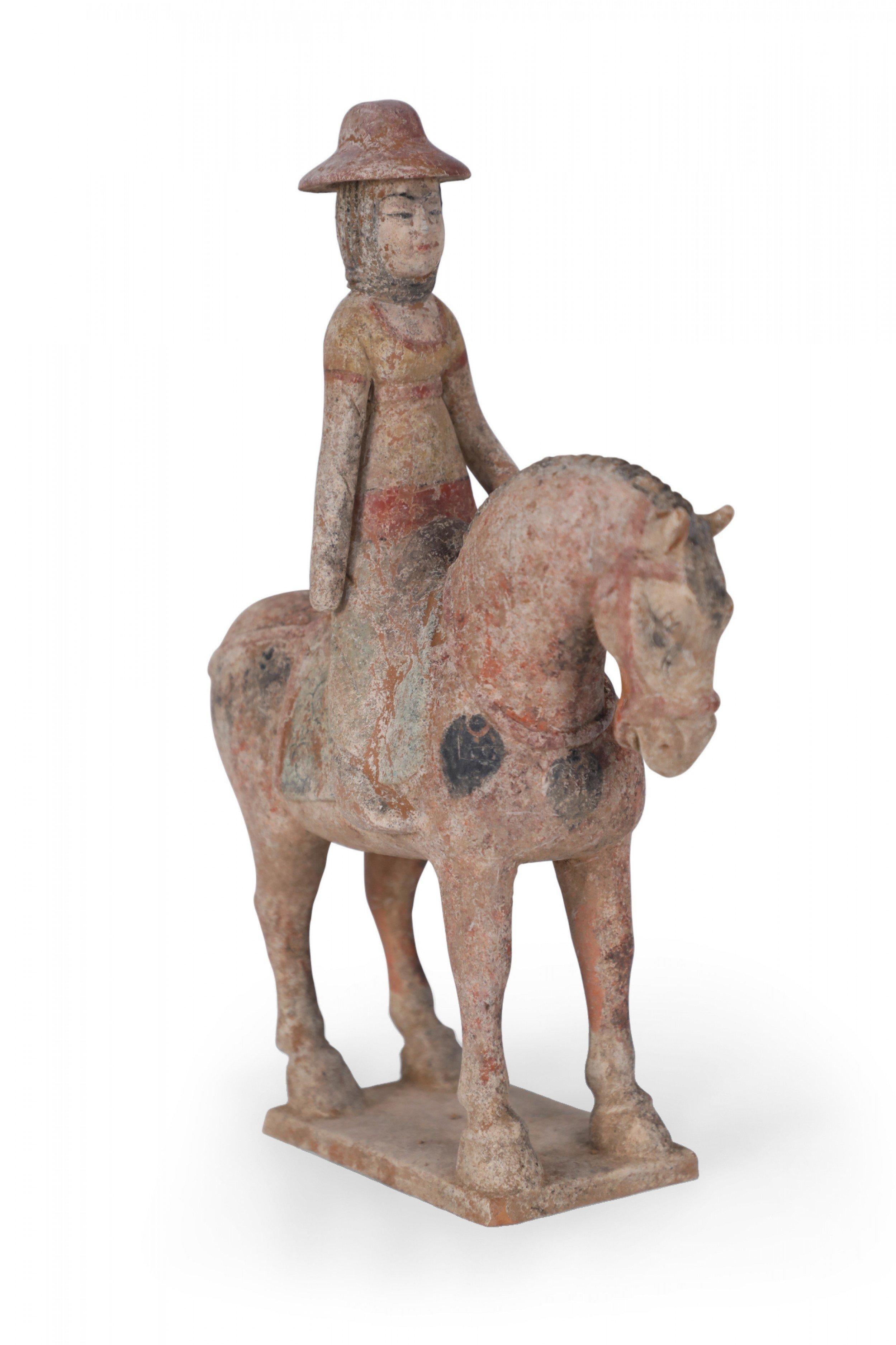 Chinese Tang Dynasty-Style Terra Cotta Horse with Rider Tomb Figure For Sale 2