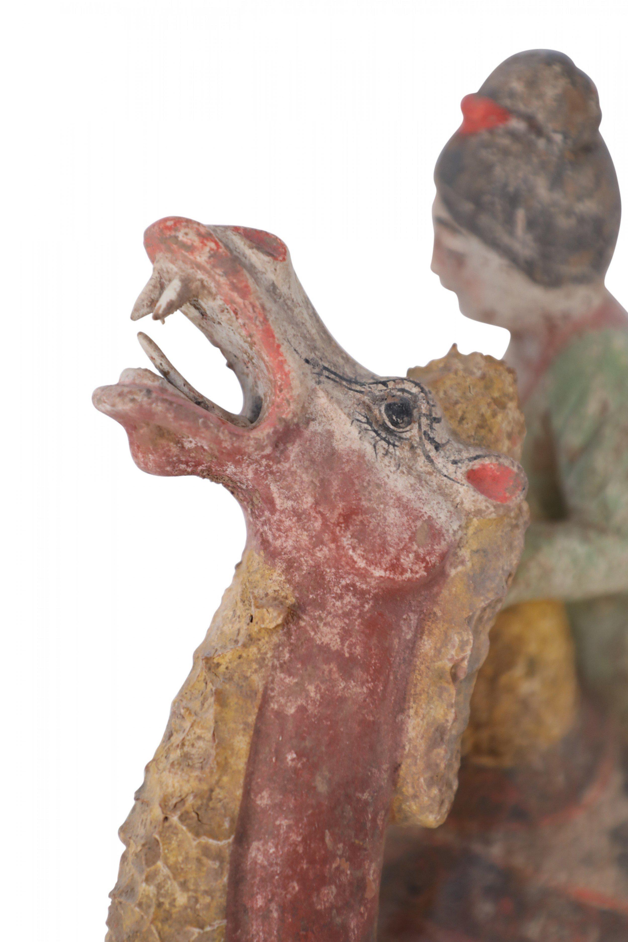 Chinese Tang Dynasty-Style Terra Cotta Kneeling Camel and Woman Tomb Figure For Sale 6